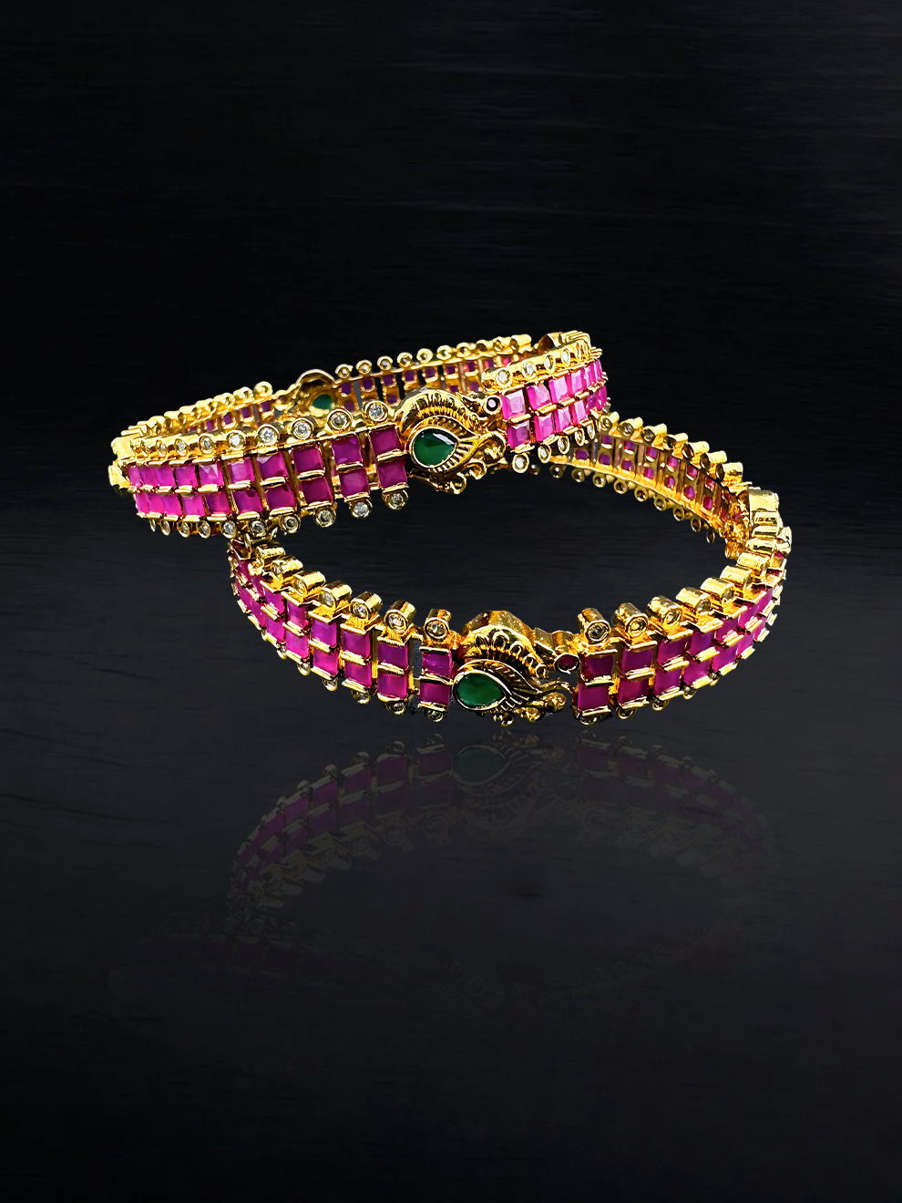 Swan Design Bangles In Pink Stones