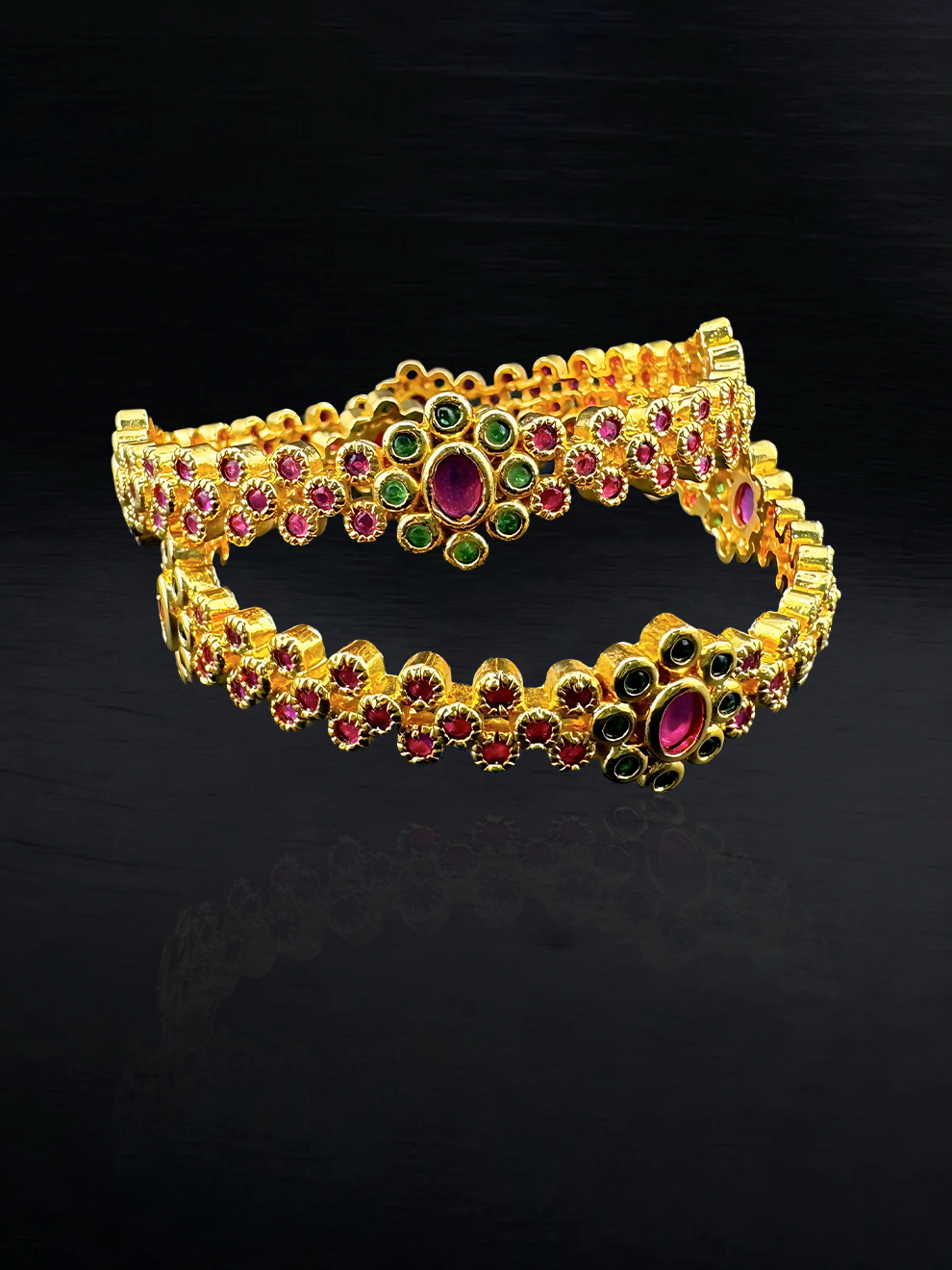 Simple Bangles with Pink & Green Stones