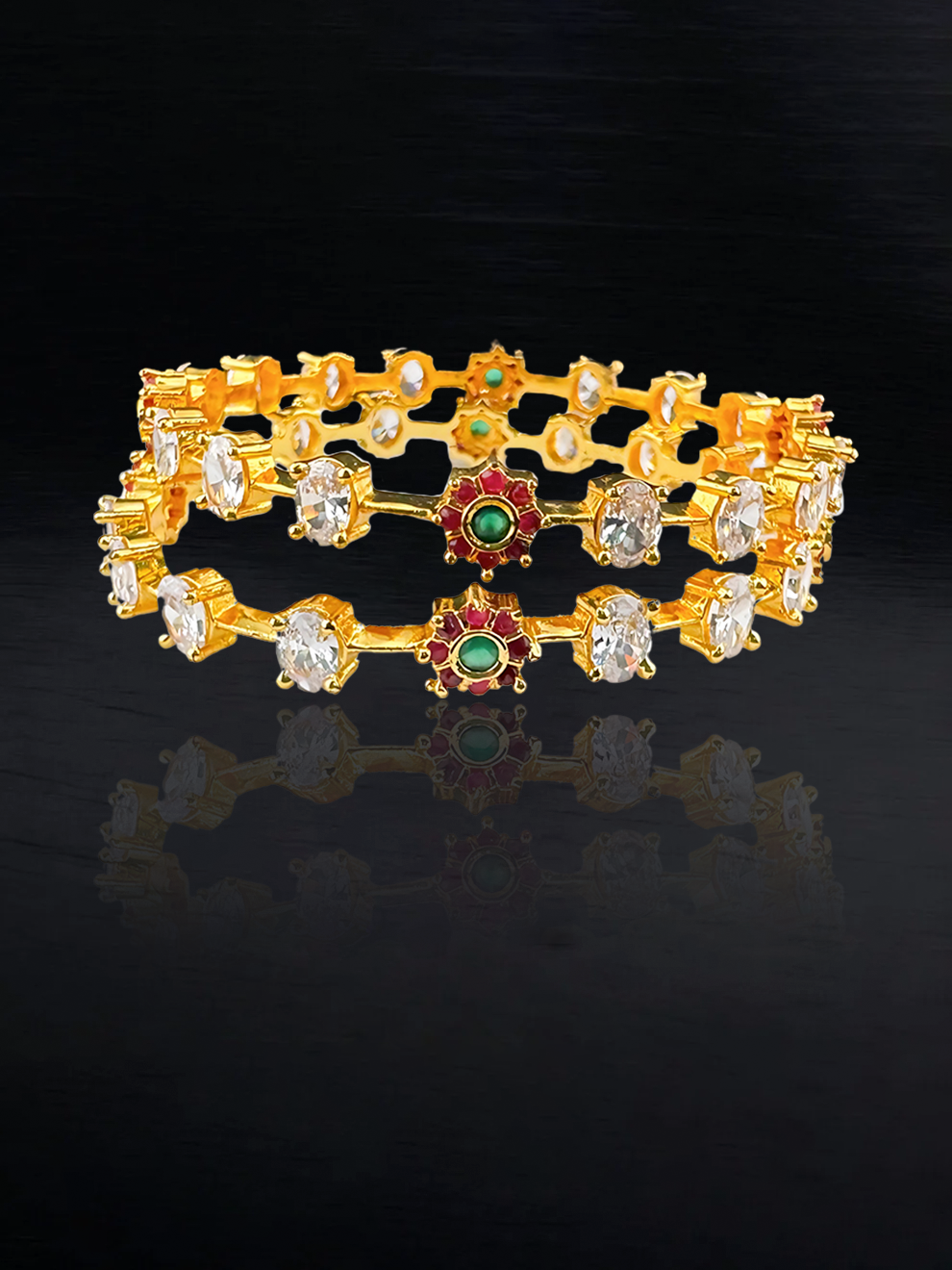 Floral Bangles with White CZ Accents