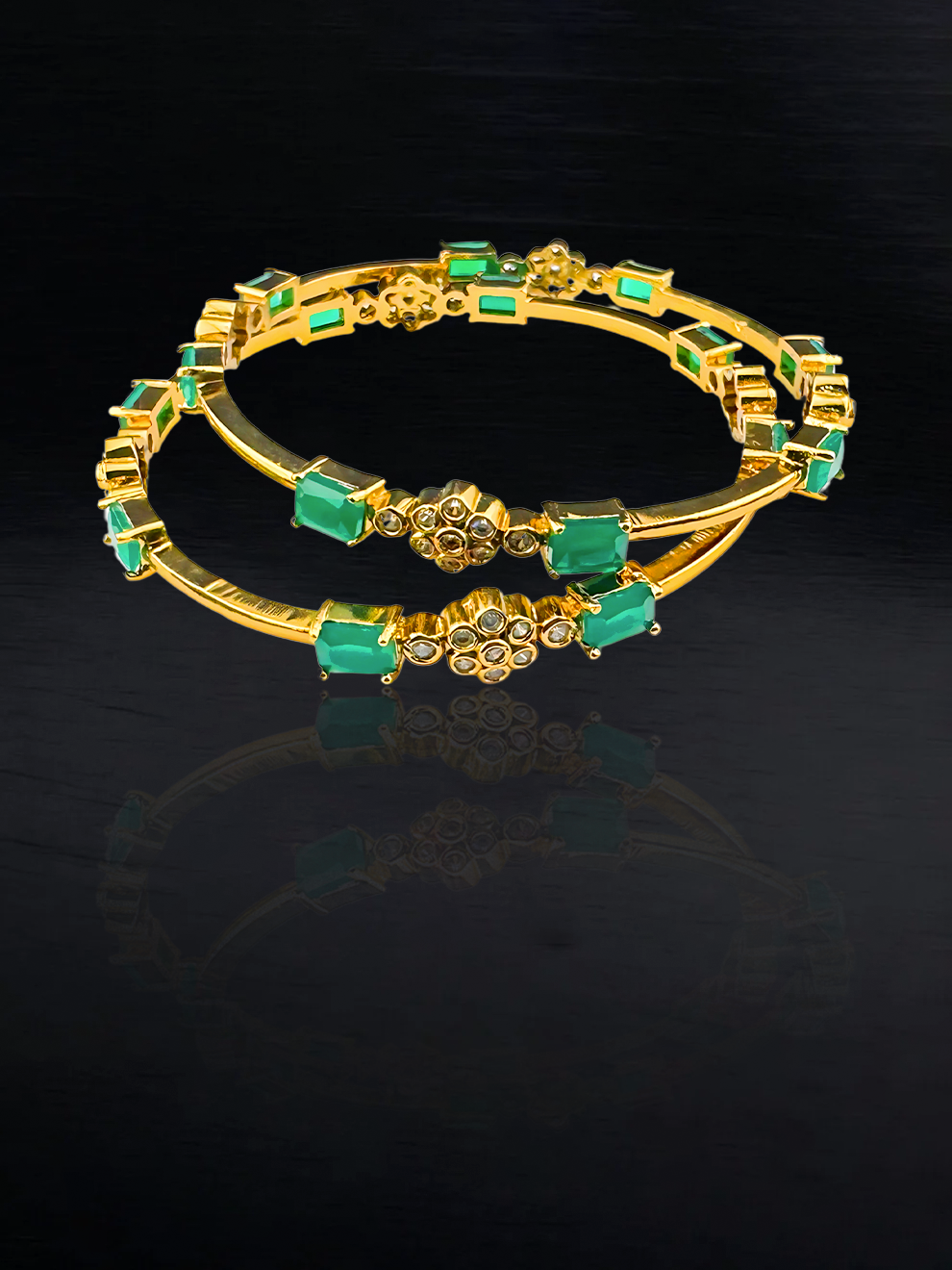 Sophisticated Green Rectangular Stone Bangles