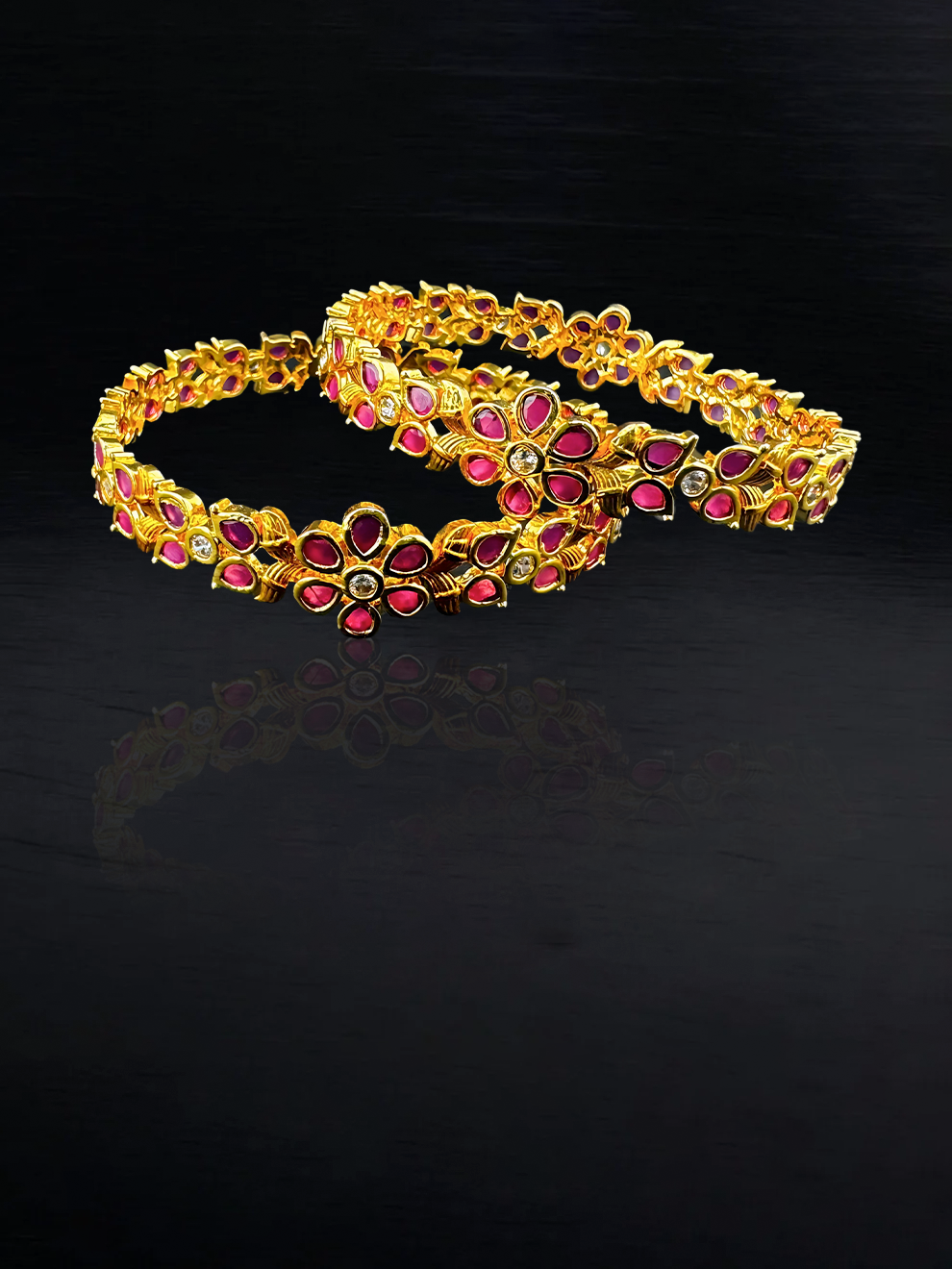 Floral Pink Drop Stone Bangles