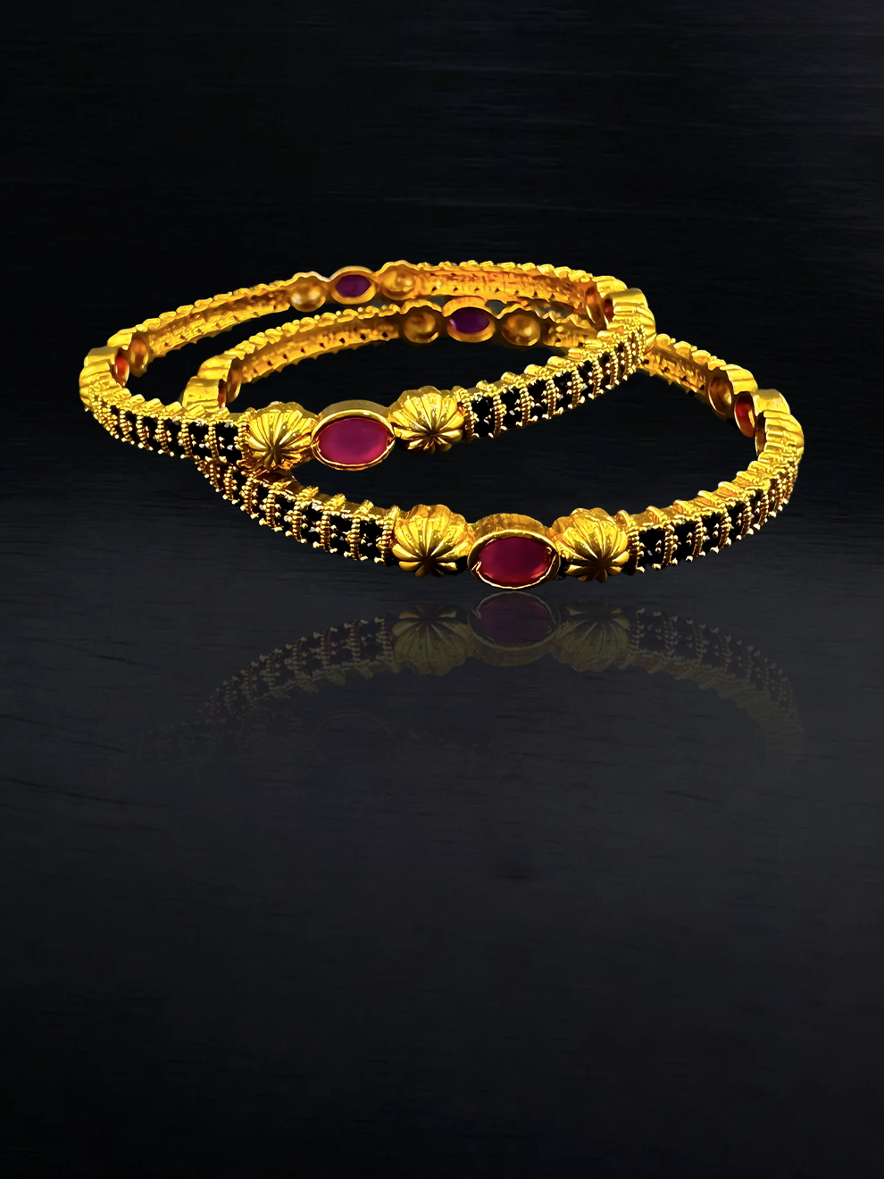 Bangles with Bold Pink and Black Accents