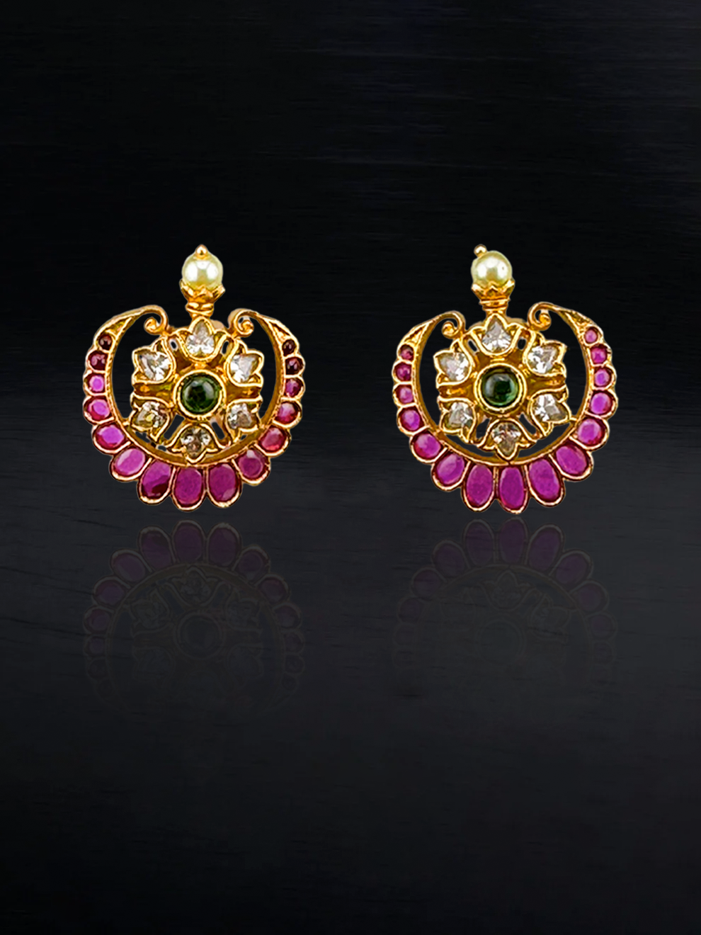 Moon-Shaped Red Stone Studs