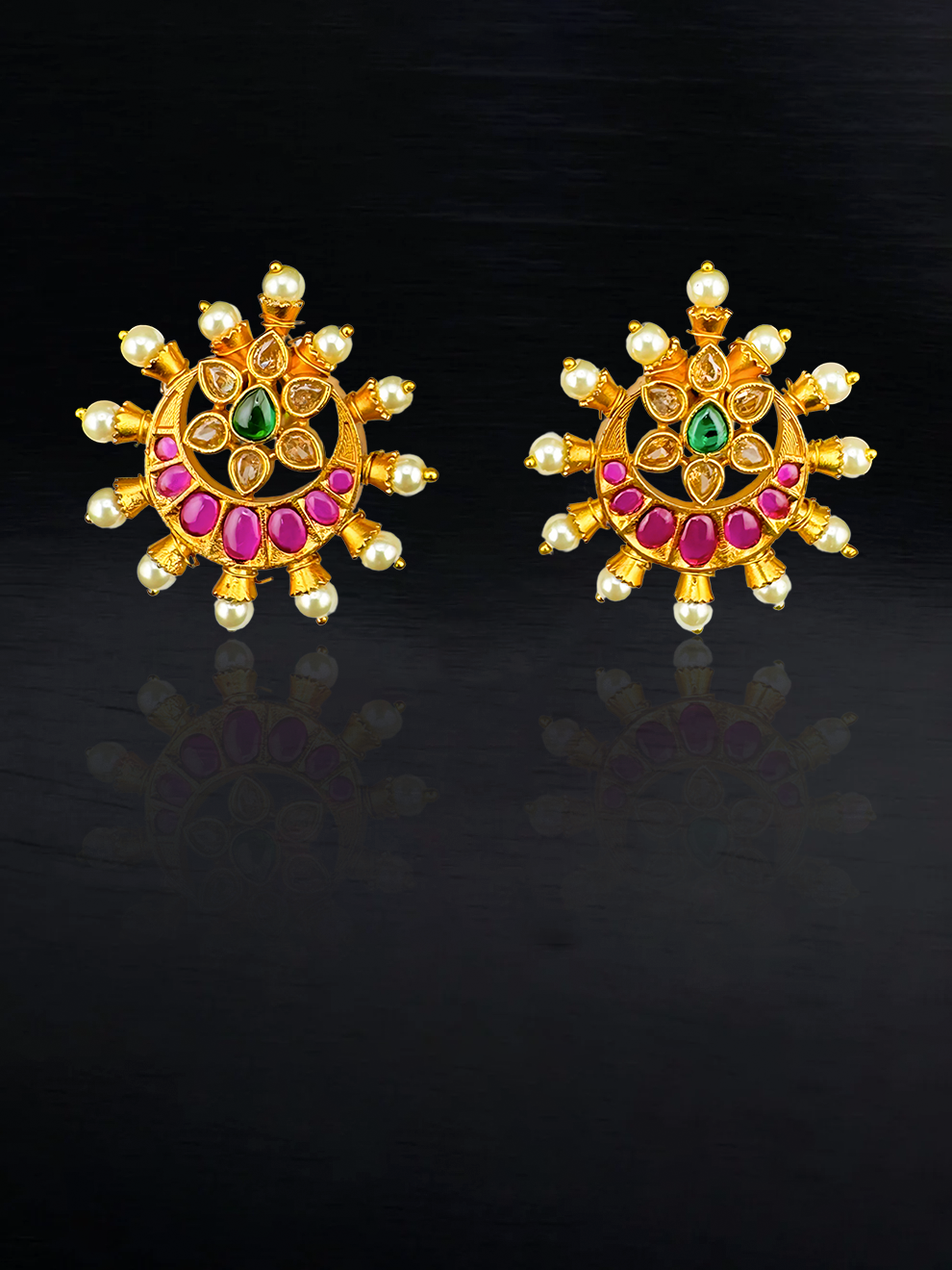 Moon-Shaped Studs with Pink Stones