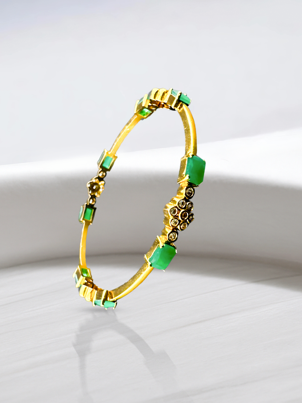 Sophisticated Green Rectangular Stone Bangles