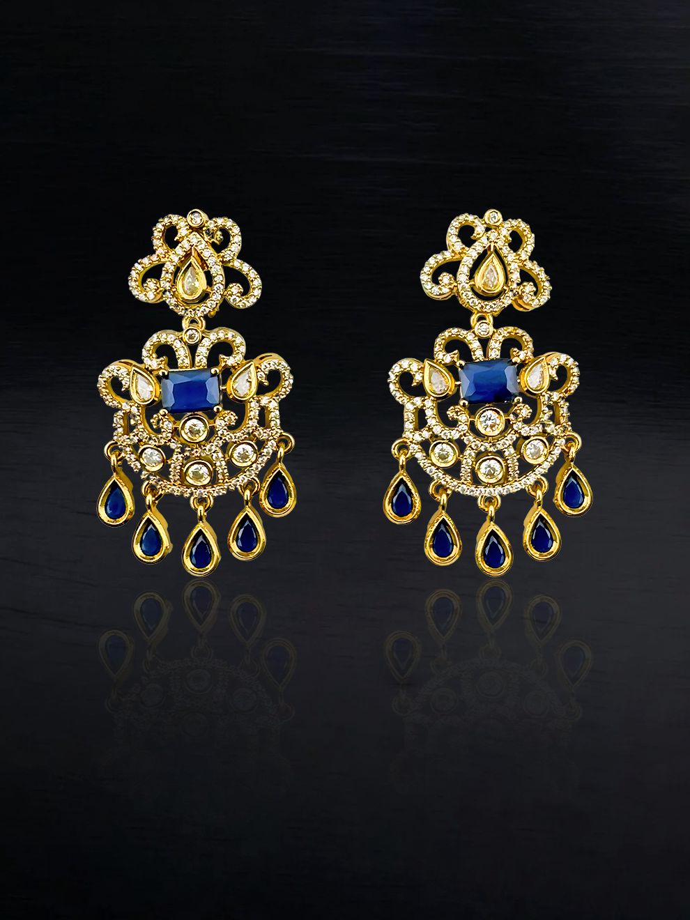 Blue and White Stones Danglers
