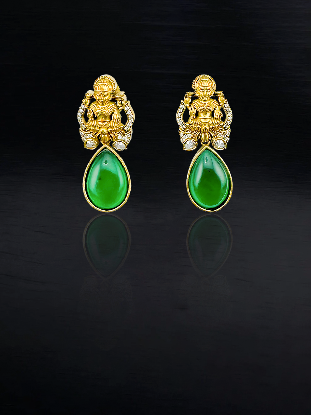 Laxmi Earrings with Bold Green Drops