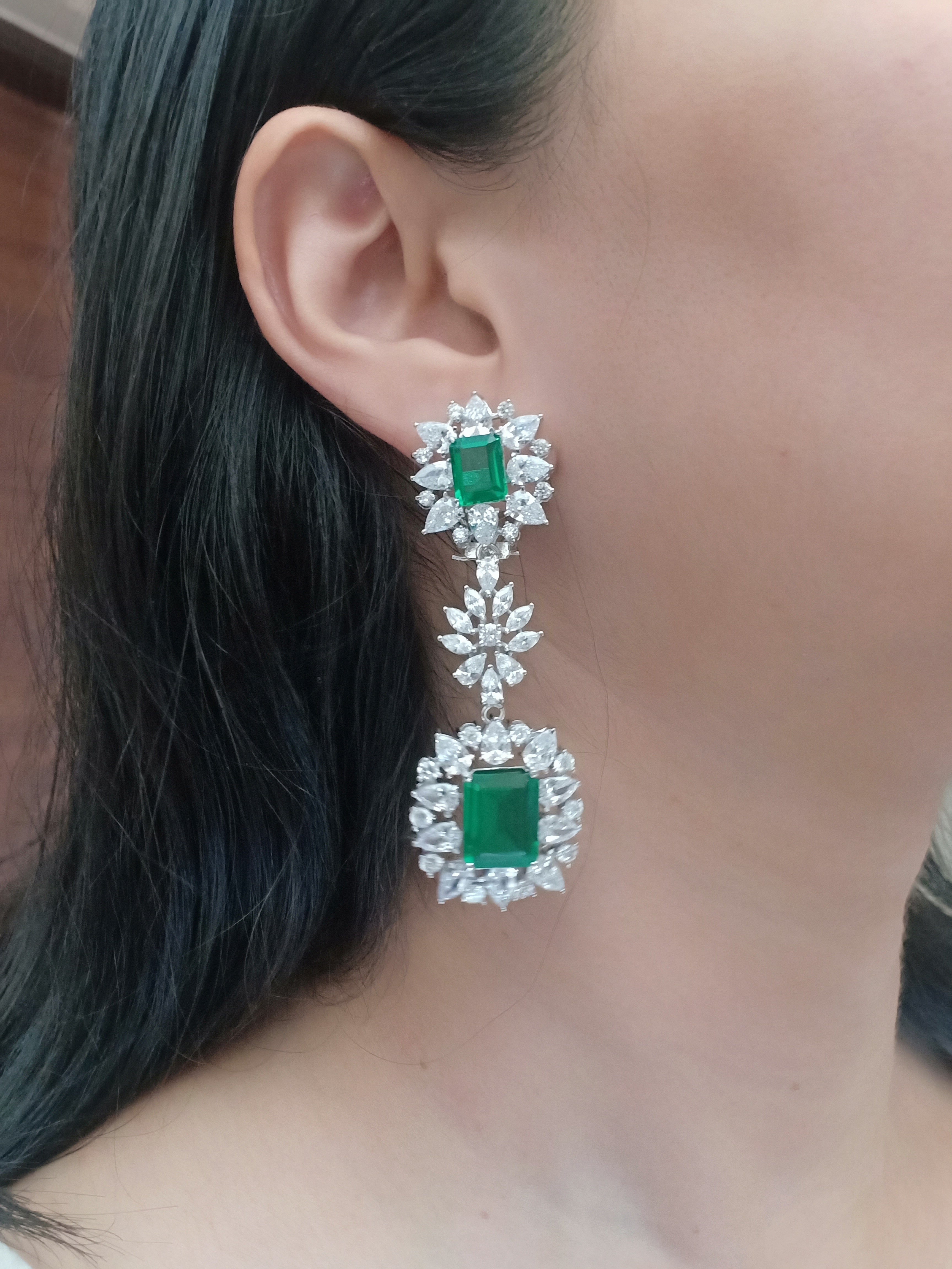 Emerald Elegance Long Earrings