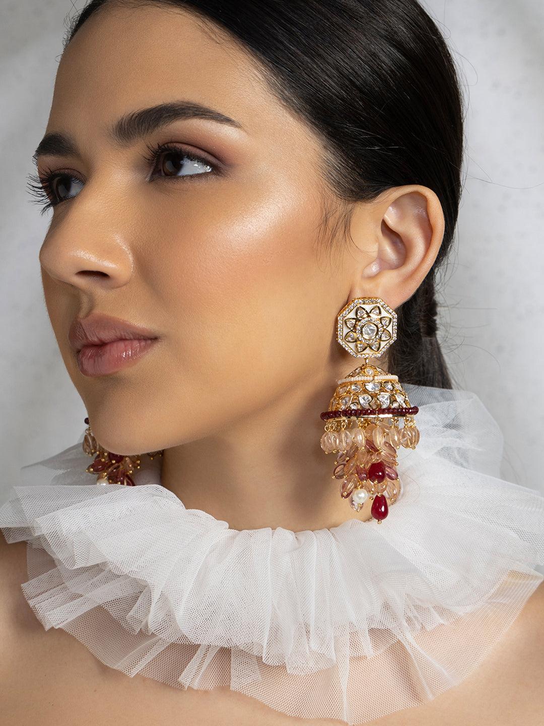 Harmony in Gold Agate & Polki Earrings - Dyulokha