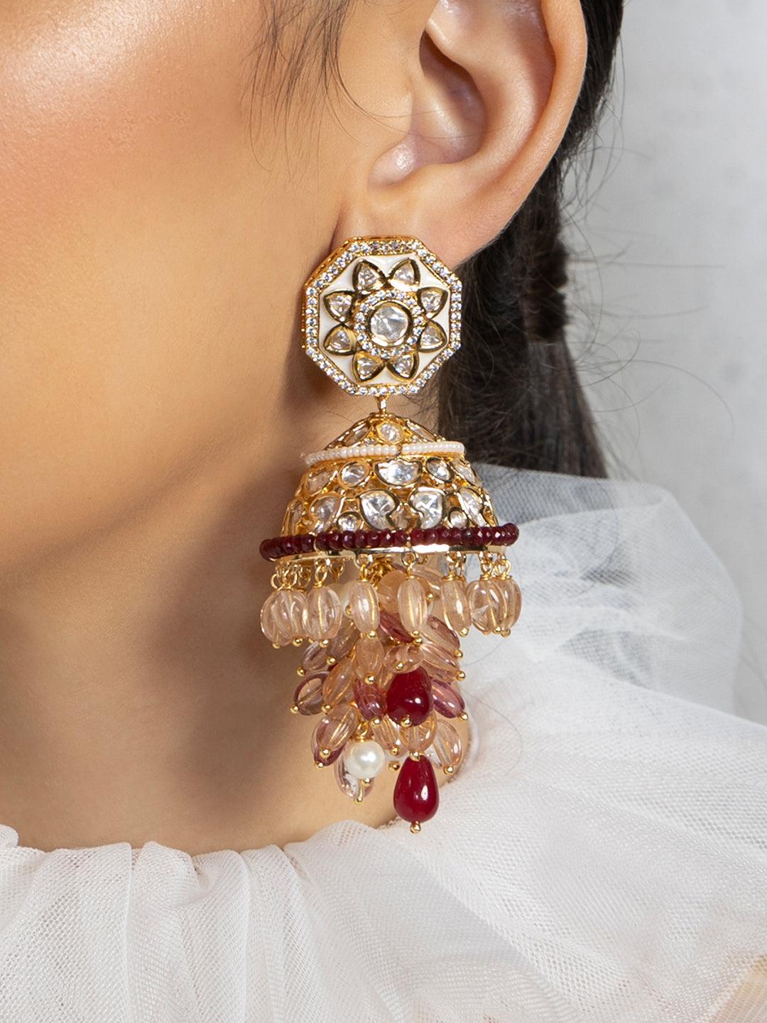 Harmony in Gold Agate & Polki Earrings - Dyulokha