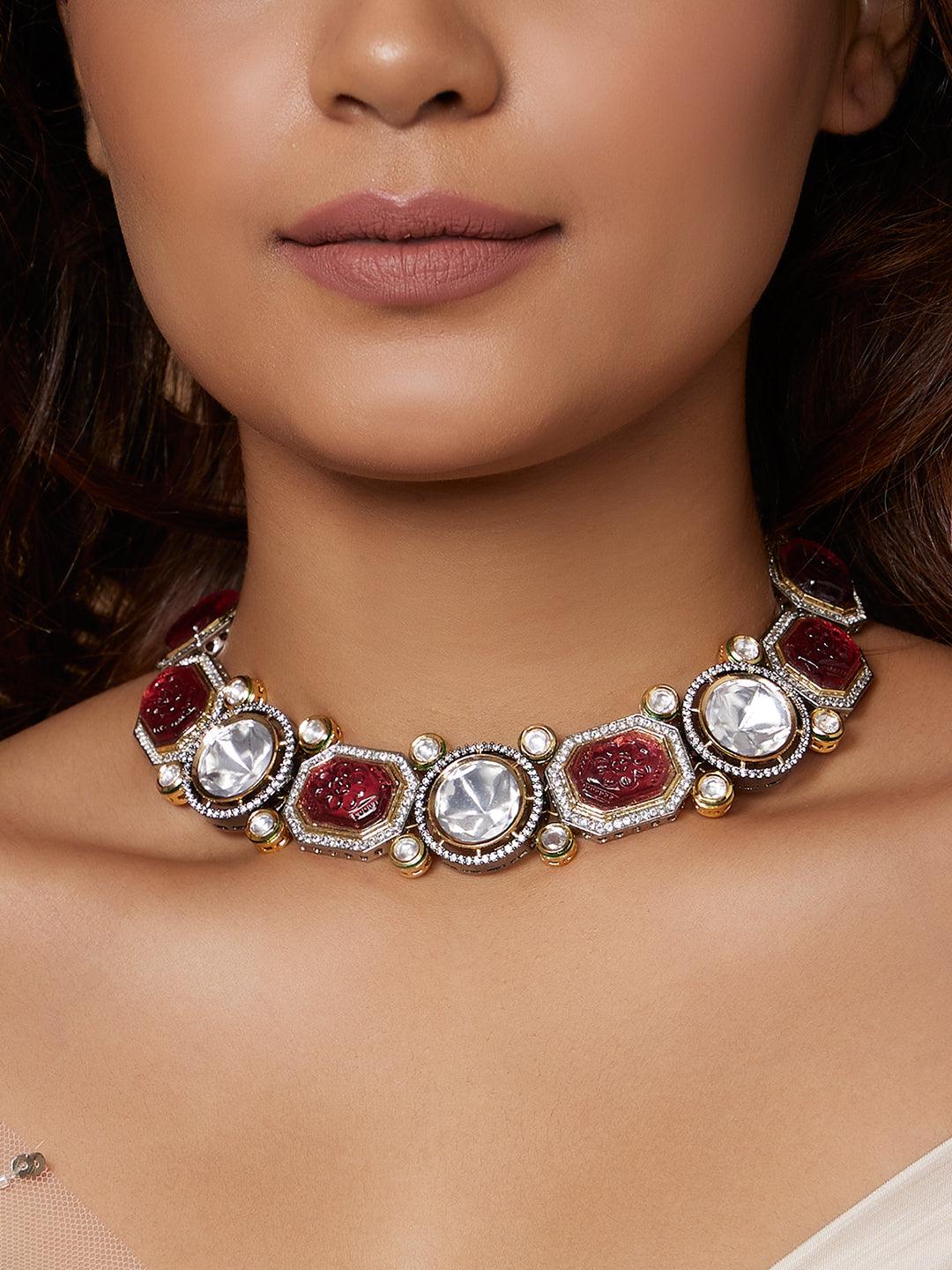 Charming Ruby Kundan Polki Necklace - Dyulokha