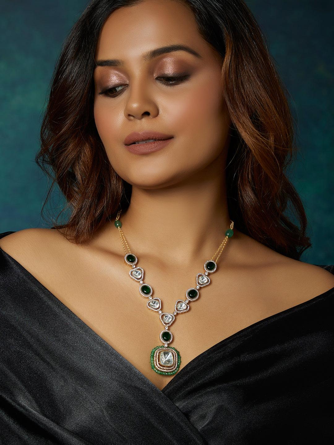 Emerald Elegance Kundan Polki Necklace - Dyulokha