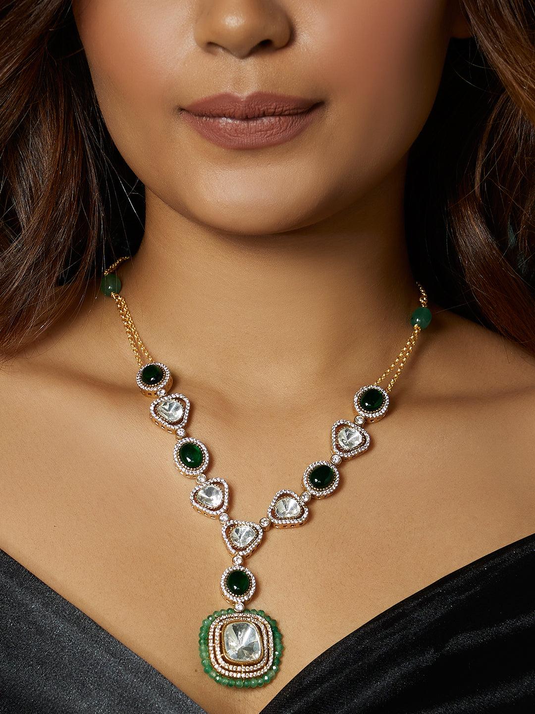 Emerald Elegance Kundan Polki Necklace - Dyulokha
