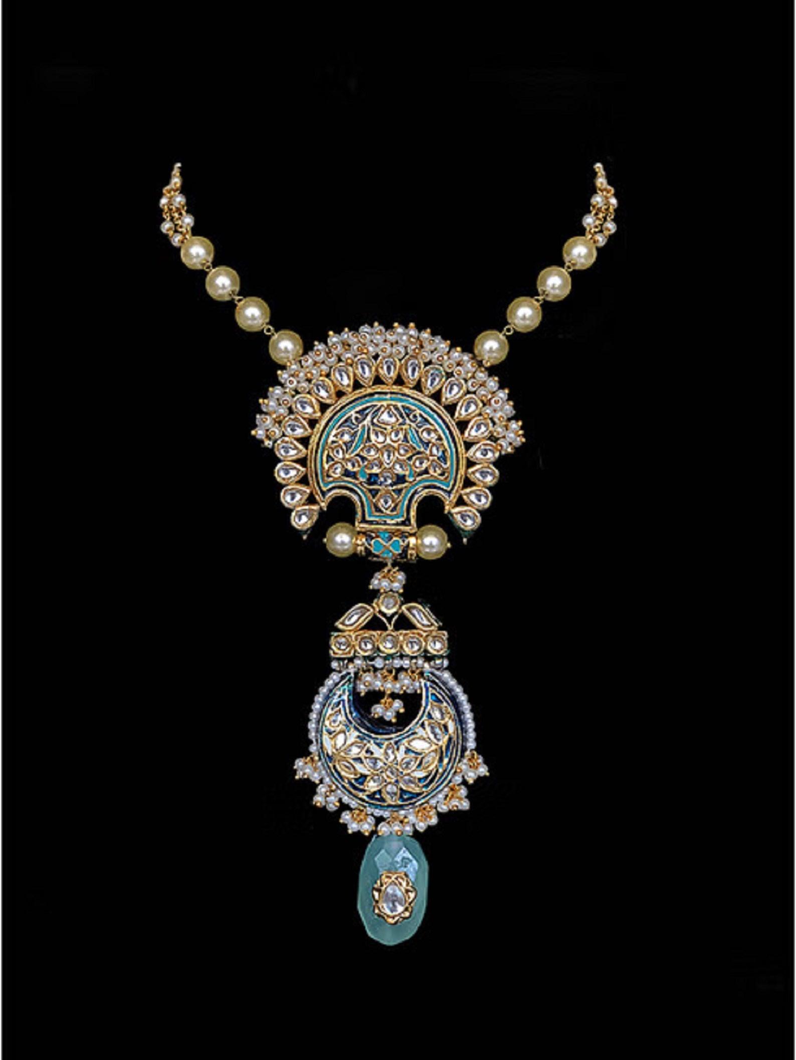 Blue Meenakari Kundan Pearl Necklace - Dyulokha