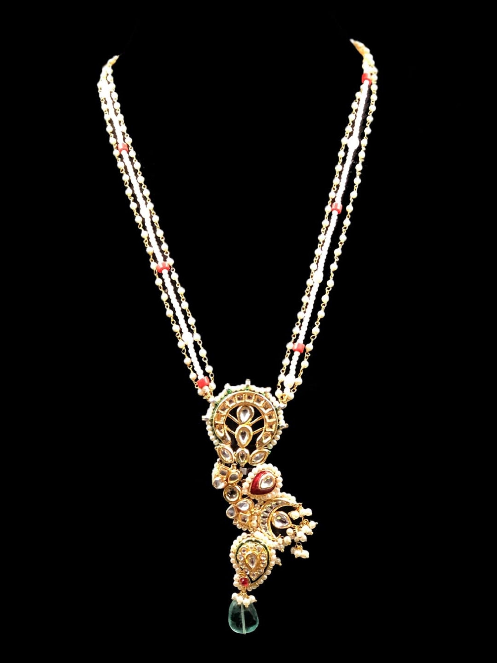 Pearl Necklace with Meenakari Barium Asymmetric Pendant