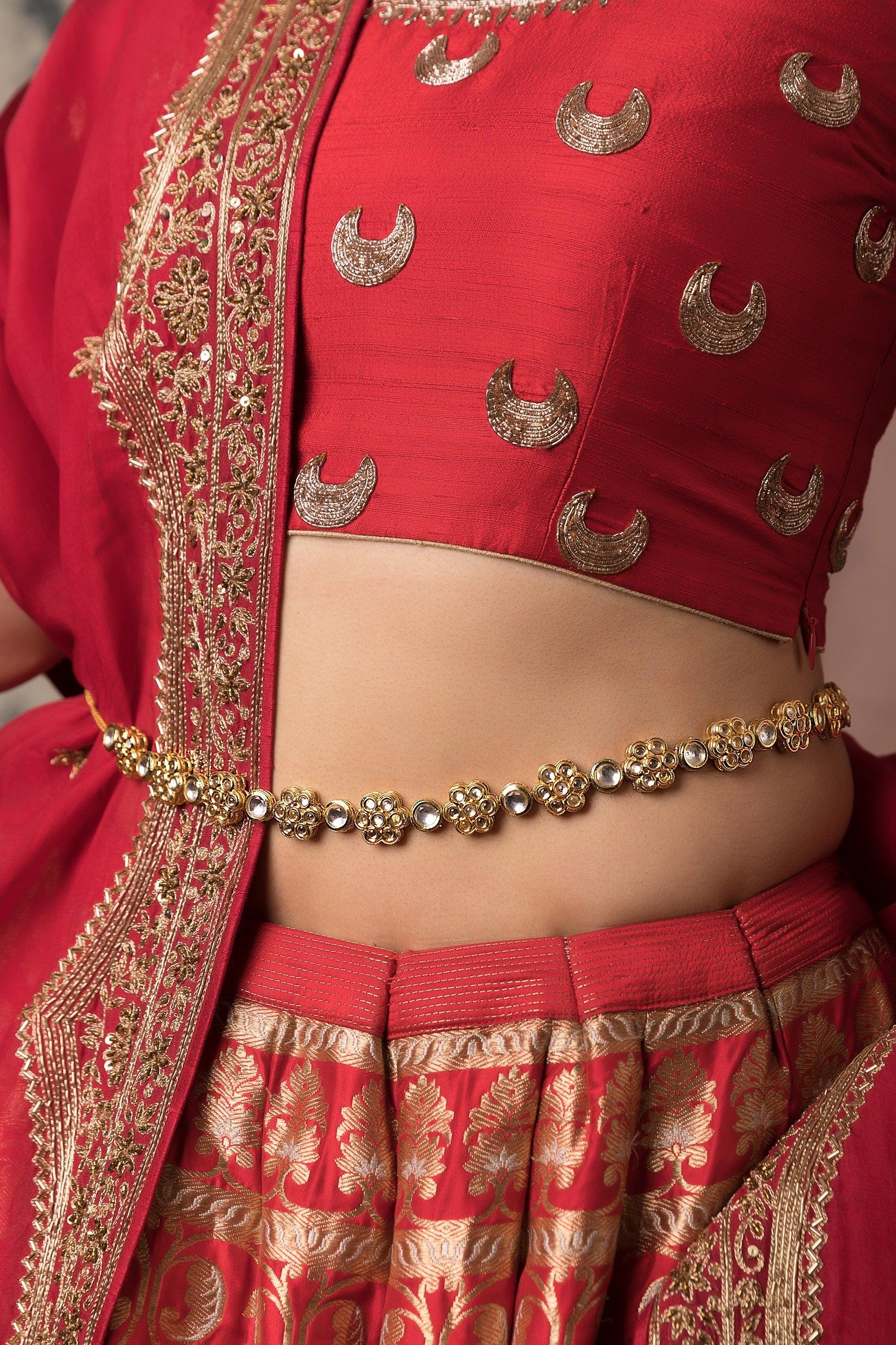 Elegant Kundan Floral Waist Belt - Dyulokha