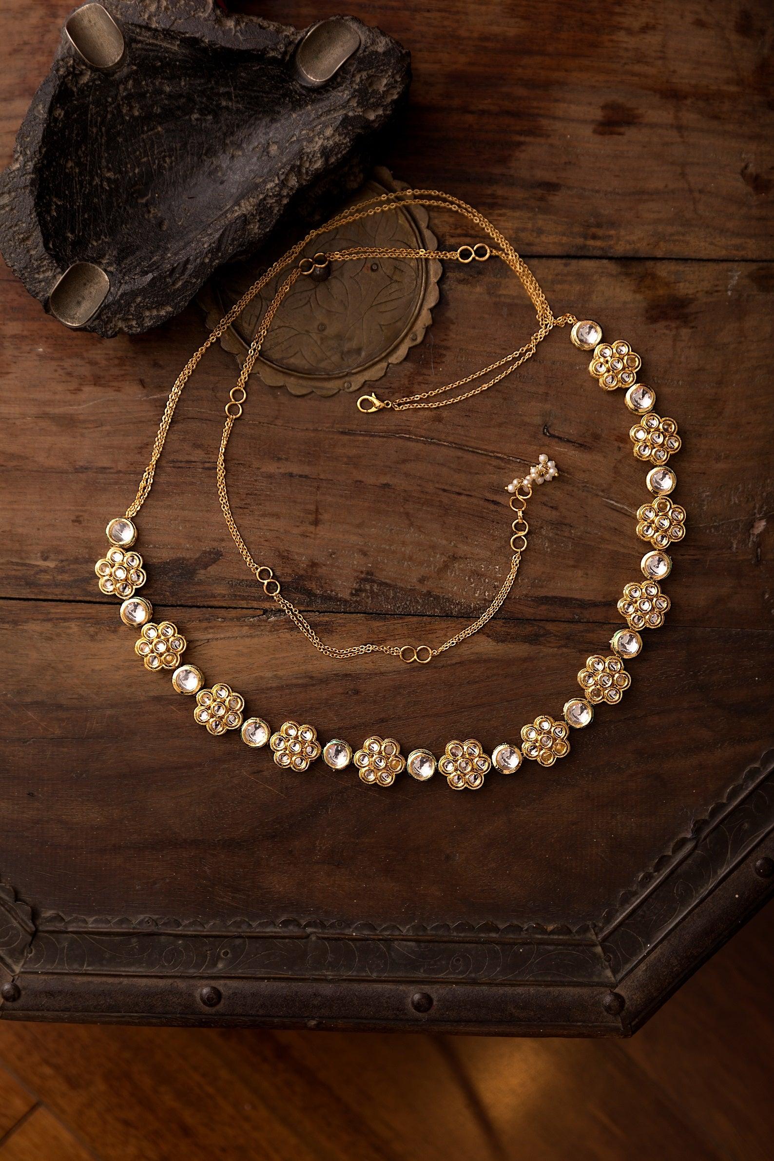 Elegant Kundan Floral Waist Belt - Dyulokha