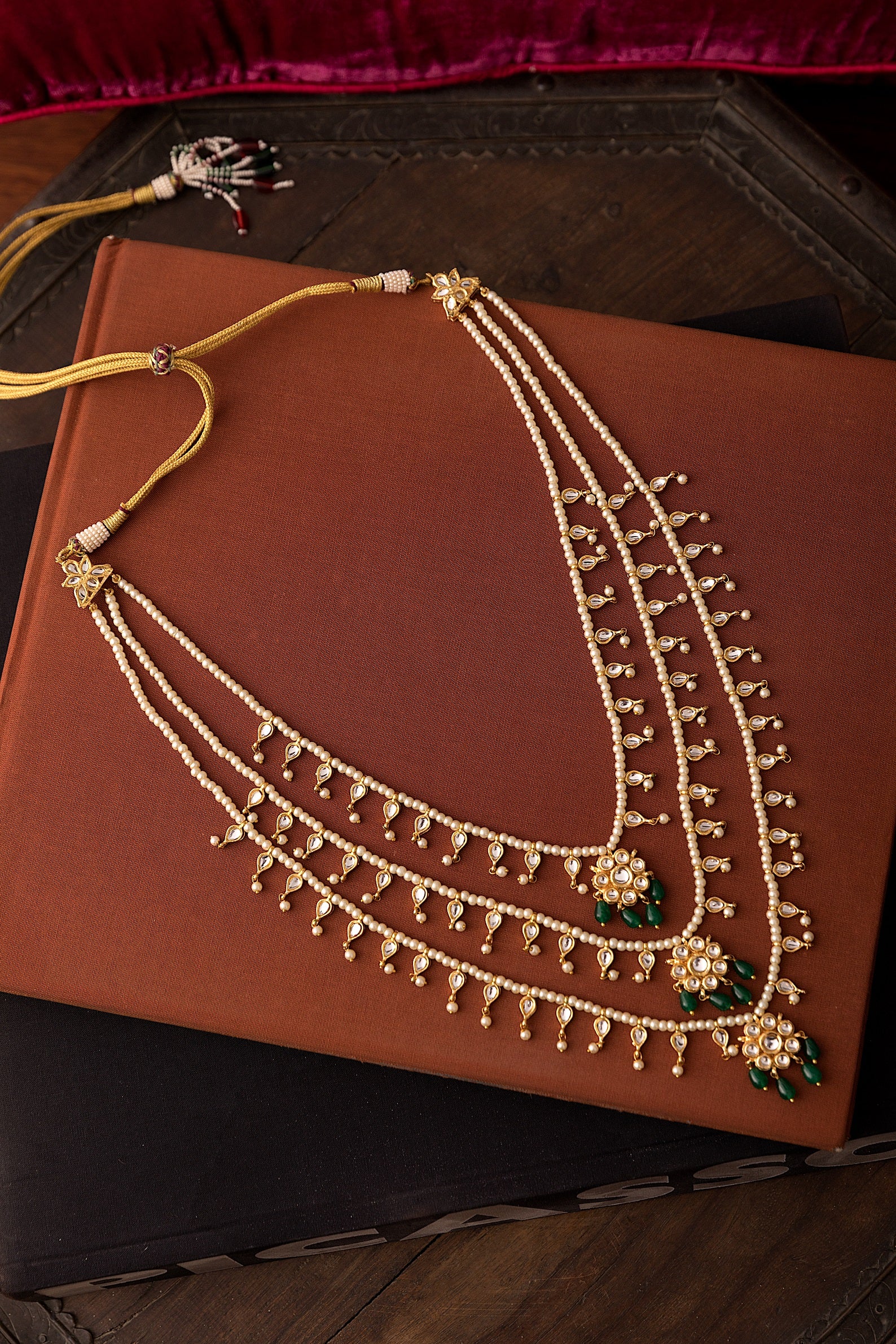 Pearly Charm Triple Strand Kundan Necklace