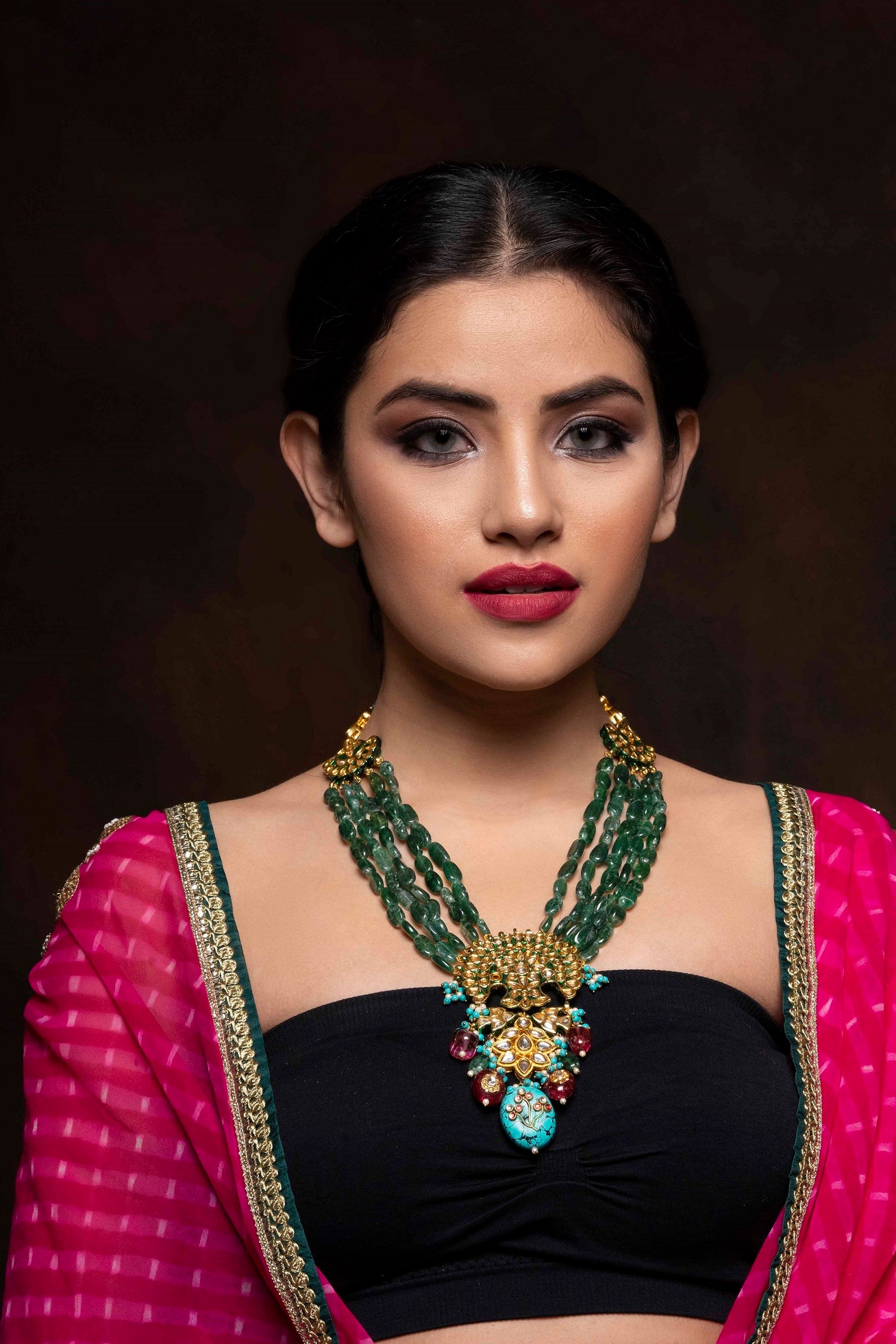 Turquoise & Green Beads Kundan Necklace
