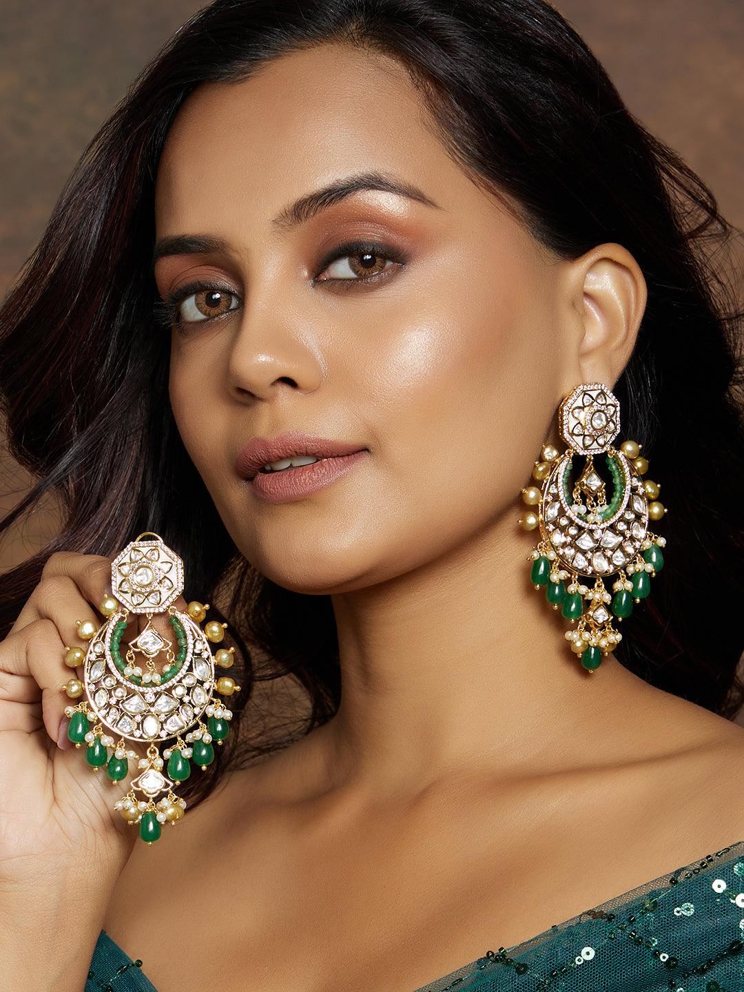 Vintage Charm Kundan Polki Chandbali - Dyulokha