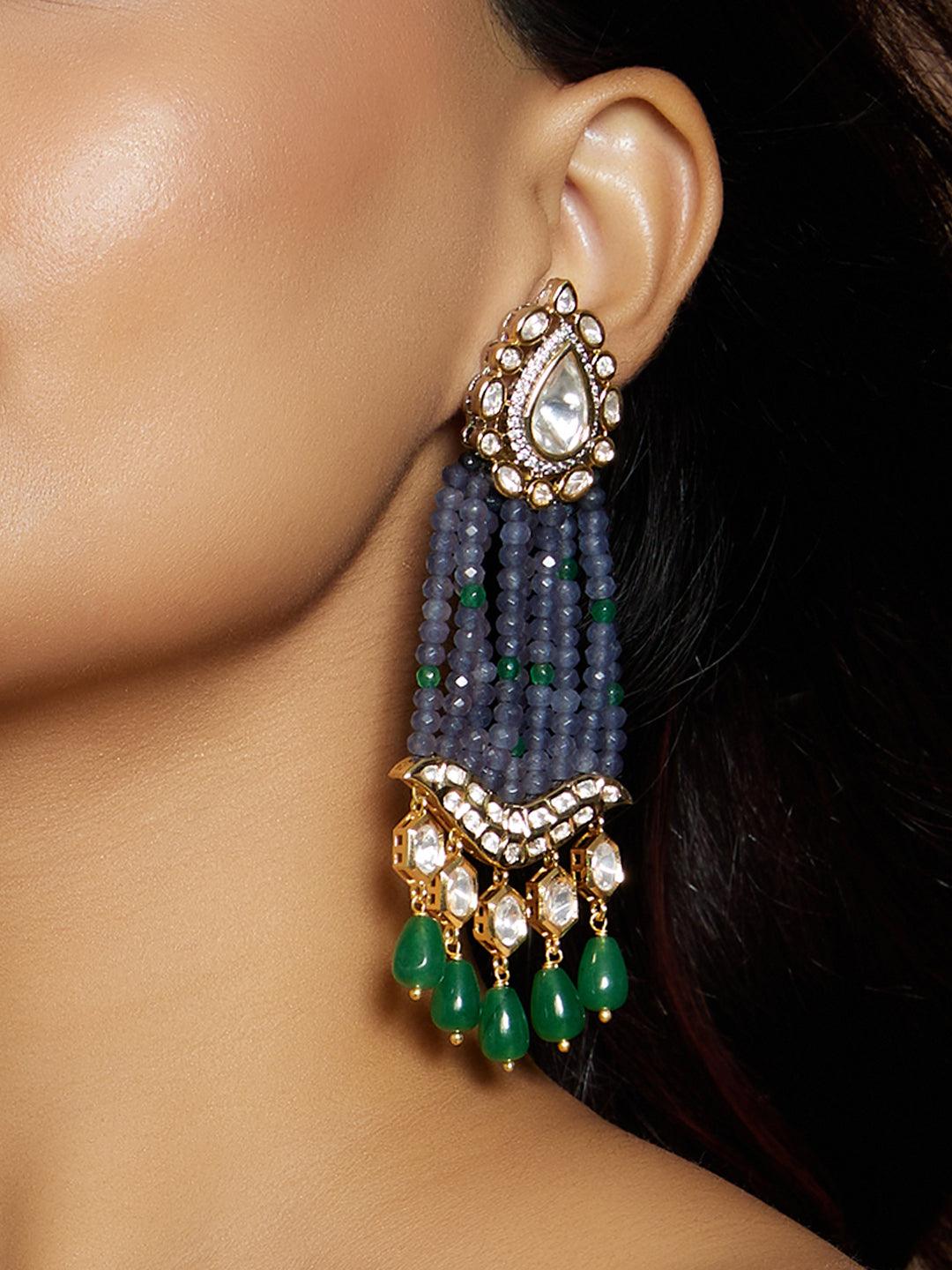 Sapphire Bliss Gold Tone Earring - Dyulokha