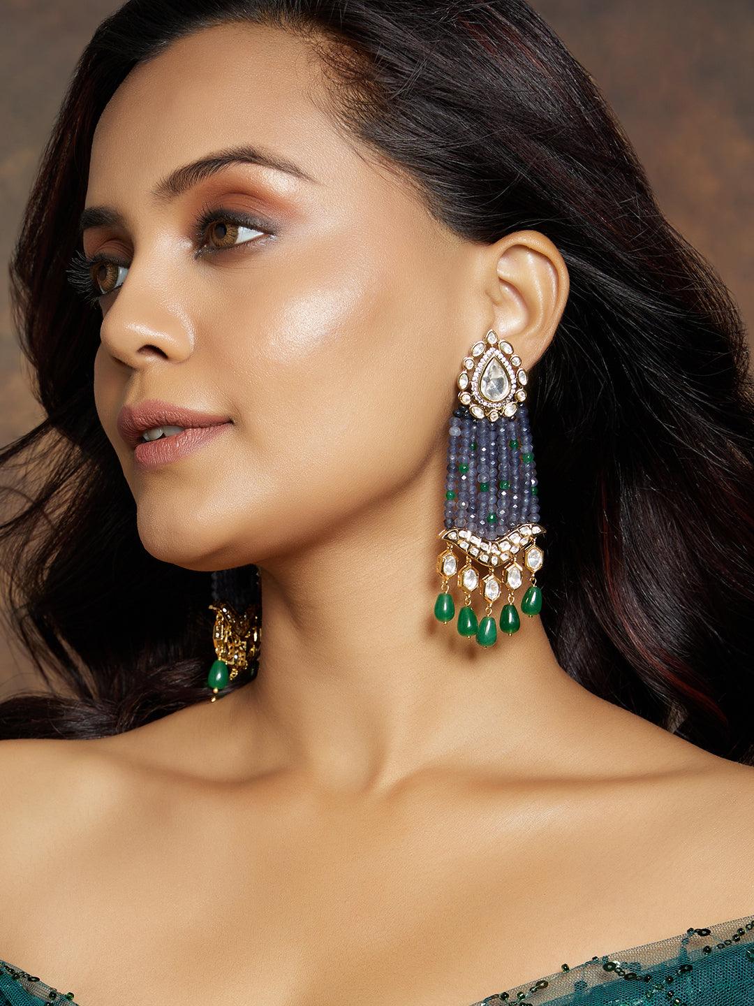Sapphire Bliss Gold Tone Earring - Dyulokha
