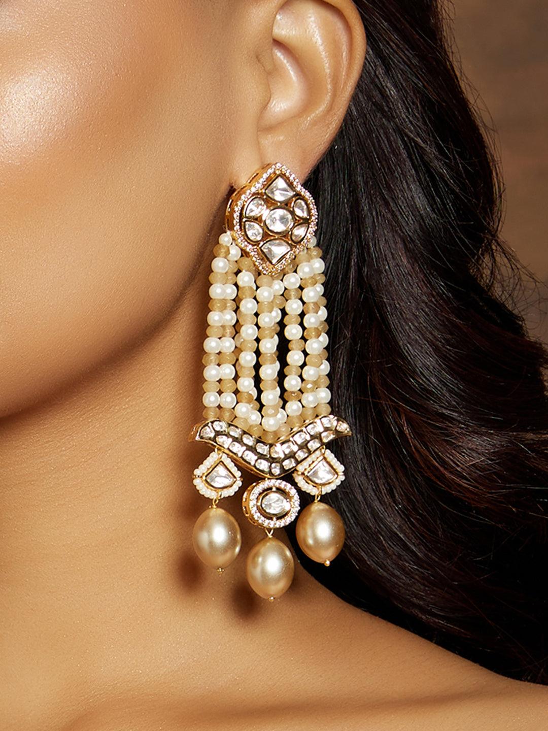 Glamorous Gold Tone Beaded Chandelier - Dyulokha