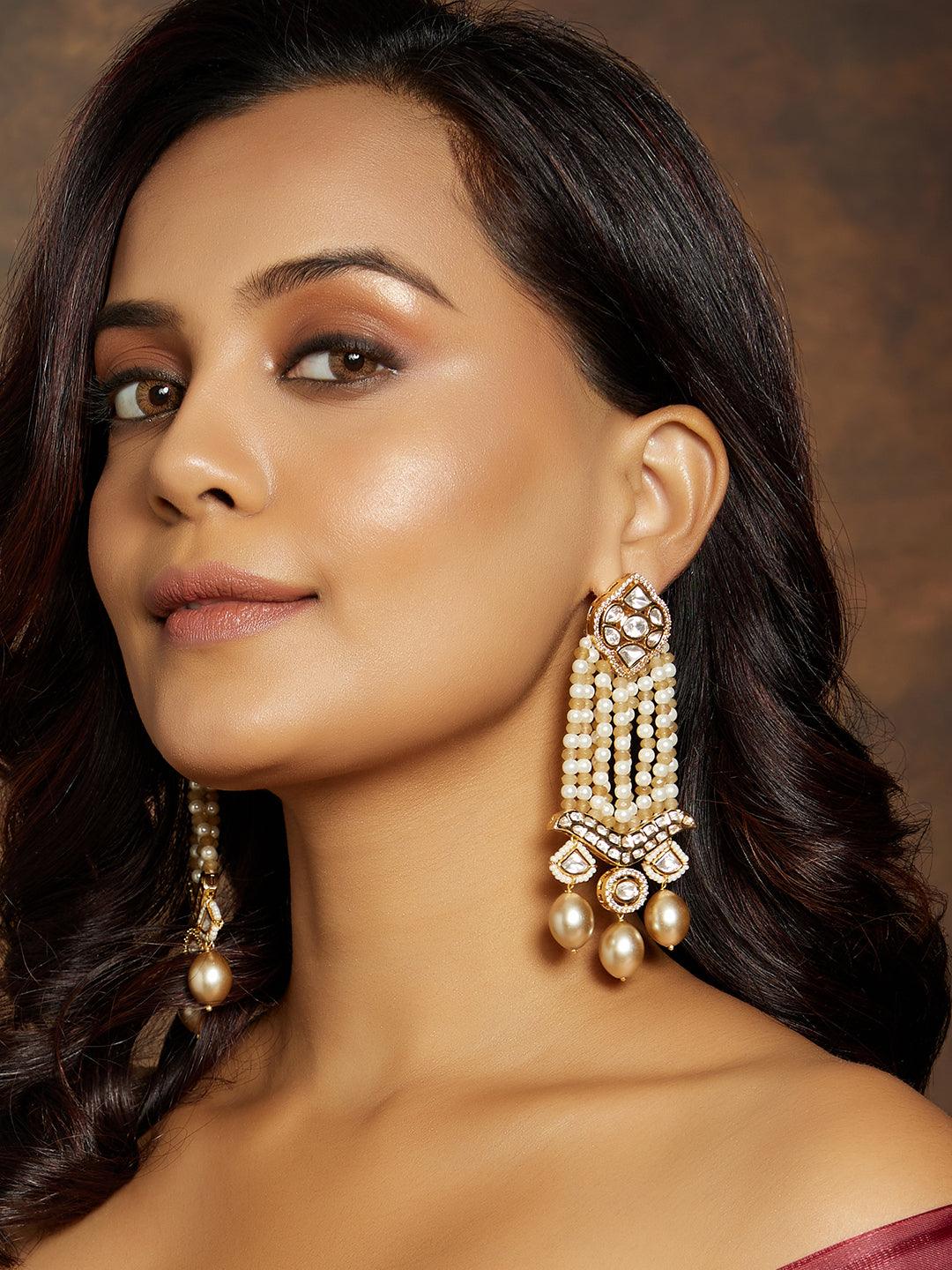 Glamorous Gold Tone Beaded Chandelier - Dyulokha