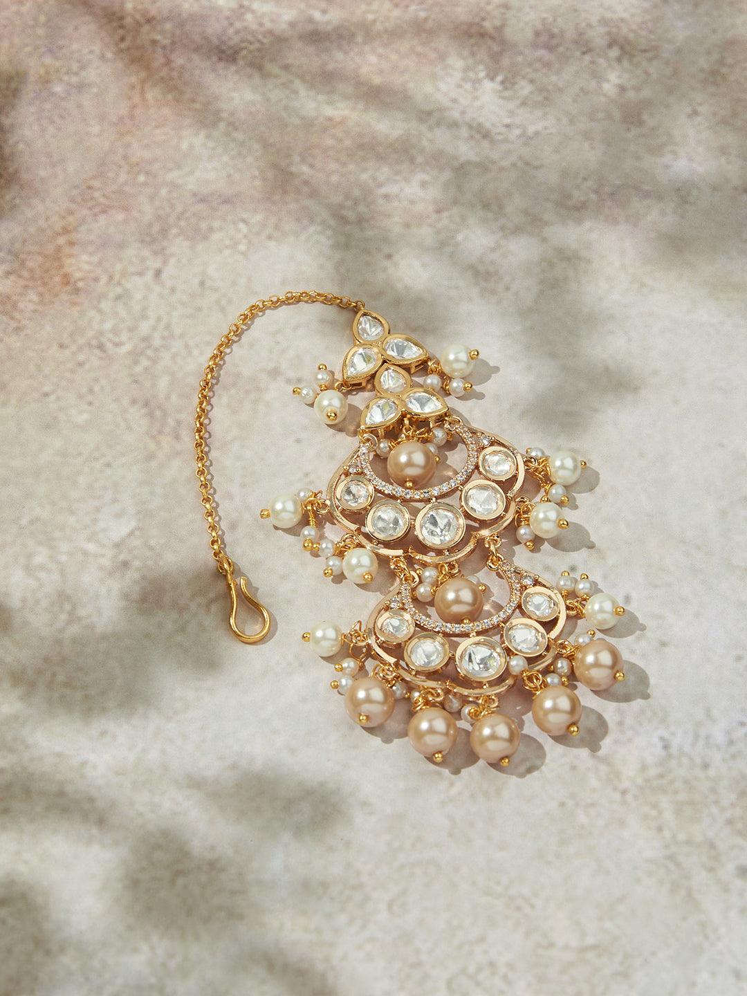 Glamorous Ivory & Gold Maang Tikka - Dyulokha