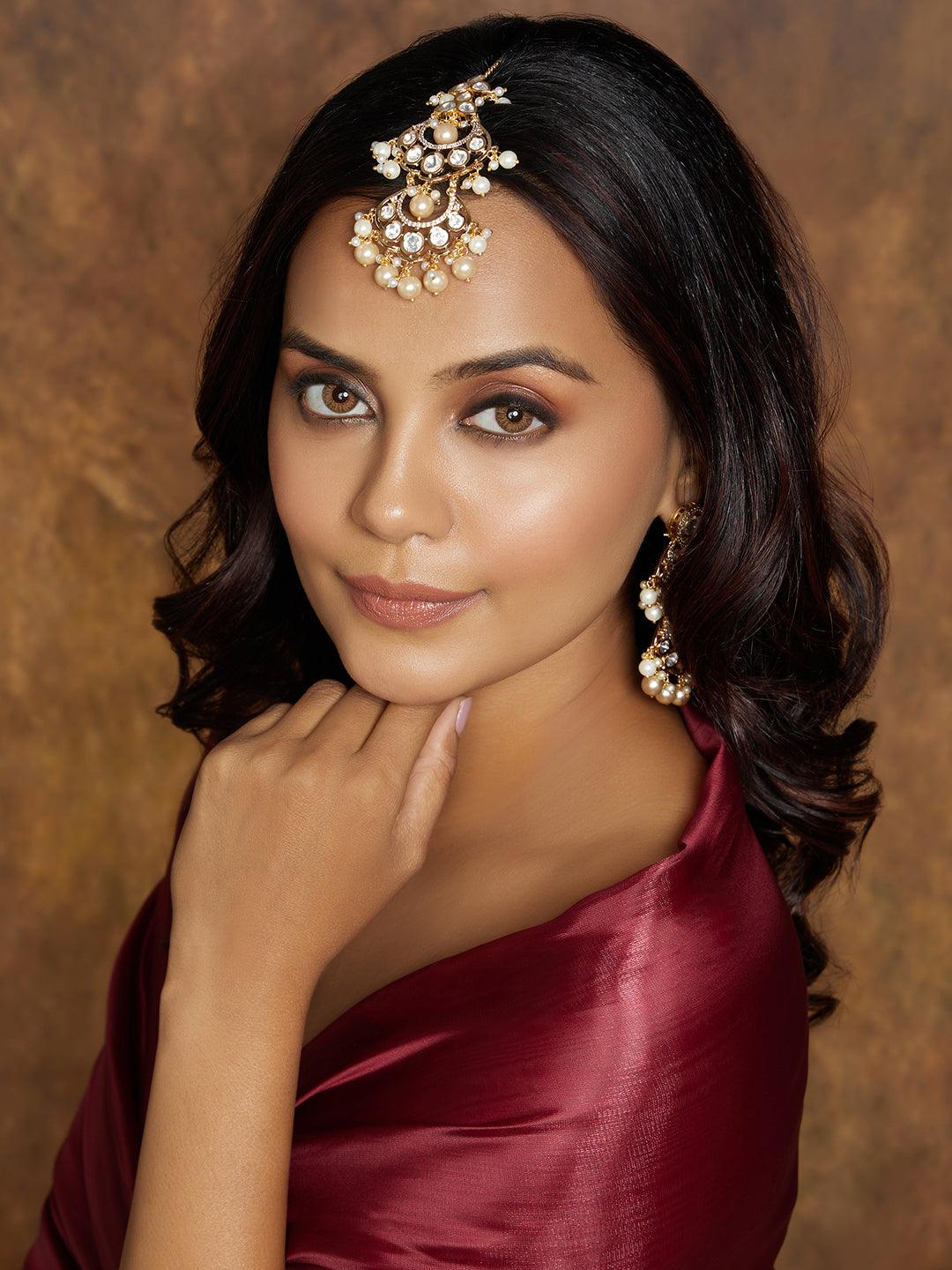 Glamorous Ivory & Gold Maang Tikka - Dyulokha