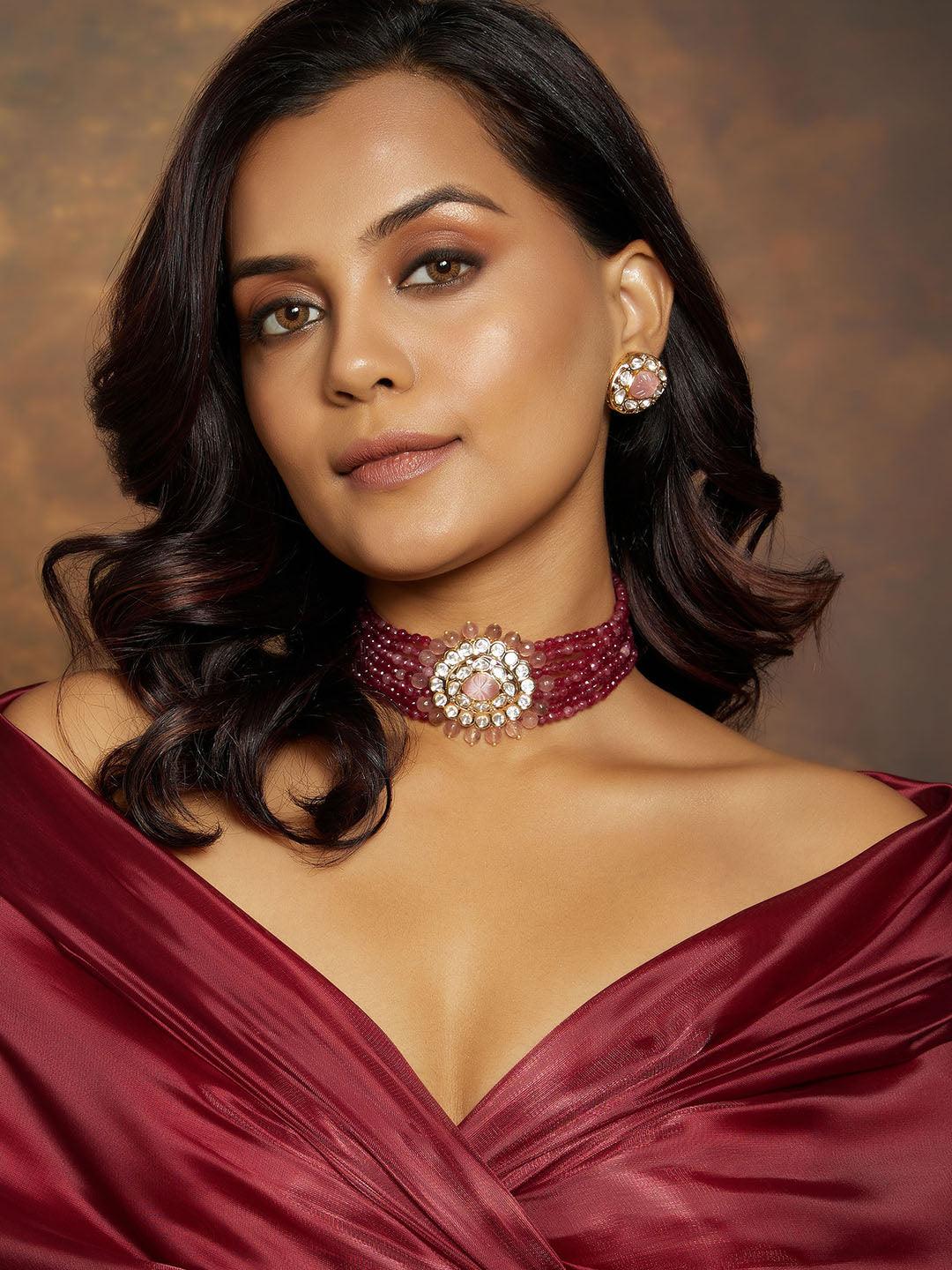 Ruby Elegance Polki Choker Set - Dyulokha