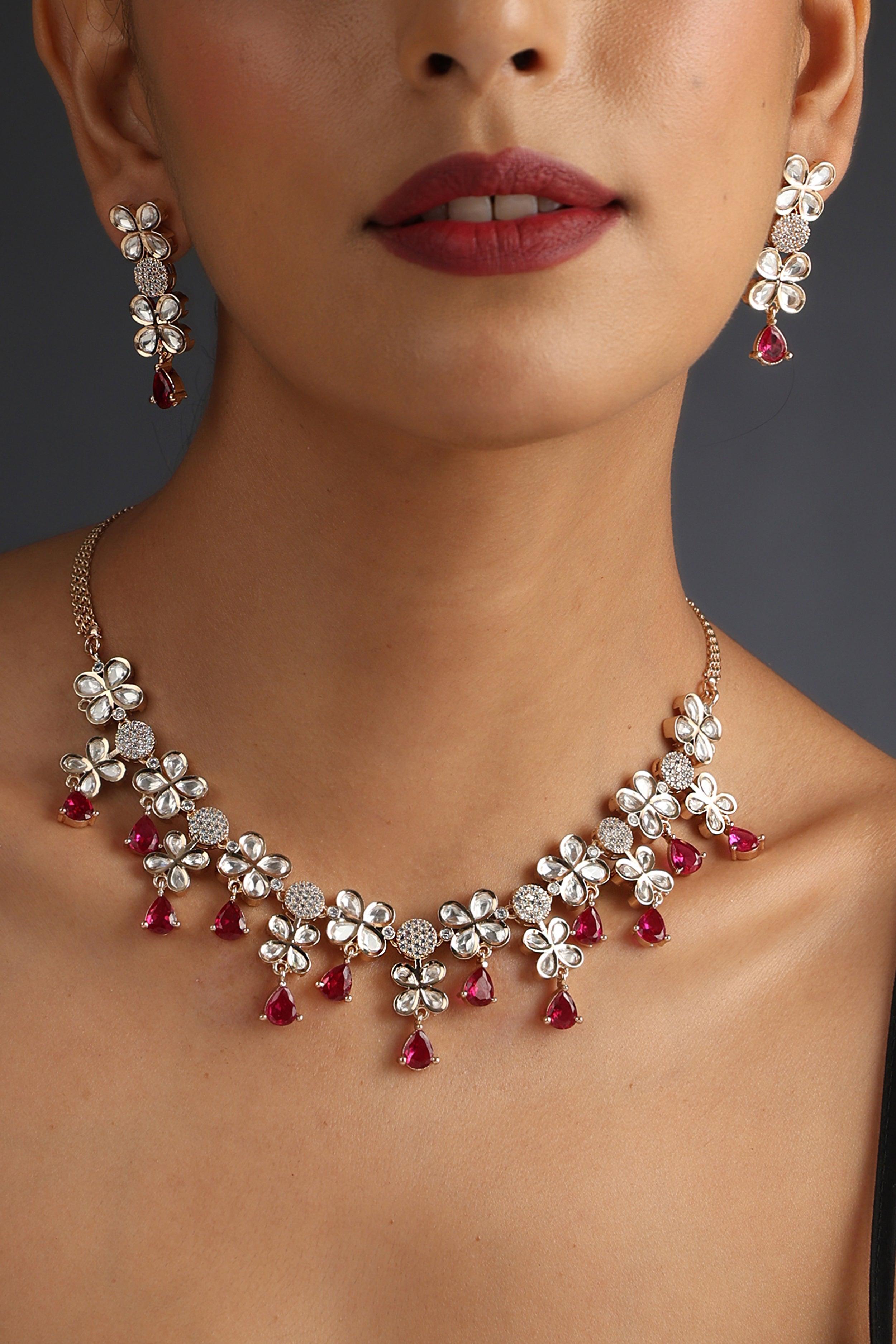 Scarlet Splendor Polki Necklace Set - Dyulokha