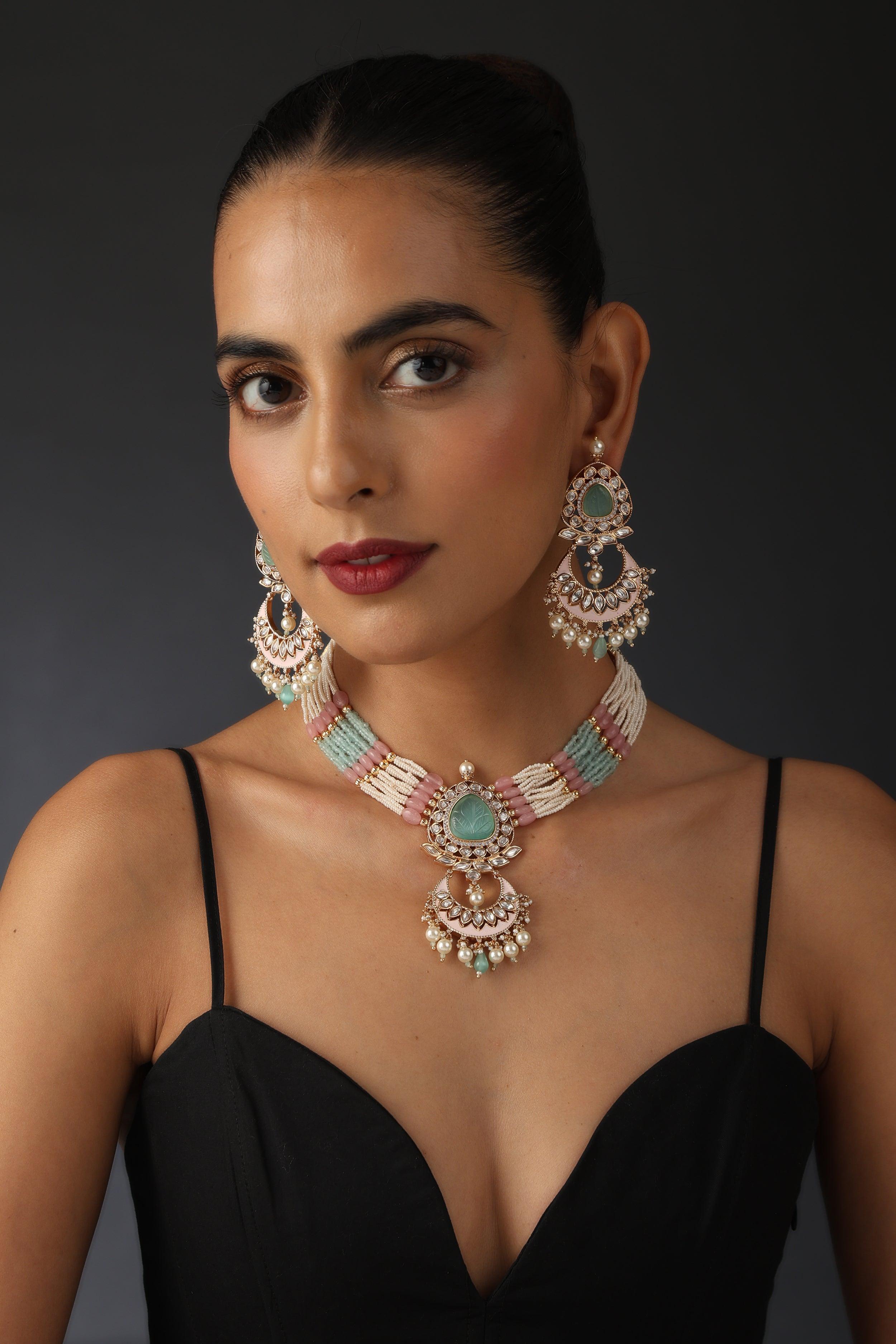 Pastel Blossom Polki Necklace Set - Dyulokha