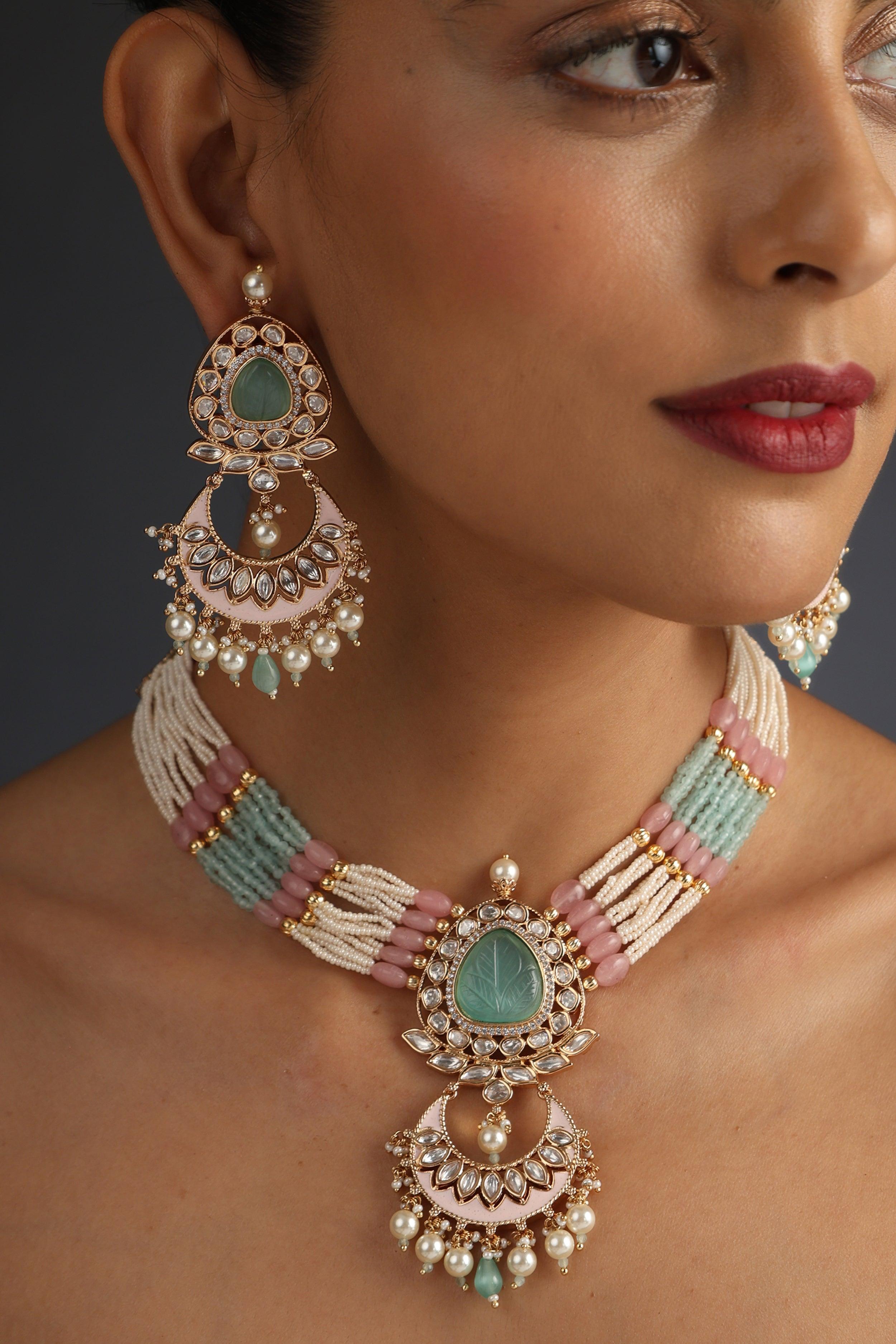 Pastel Blossom Polki Necklace Set - Dyulokha
