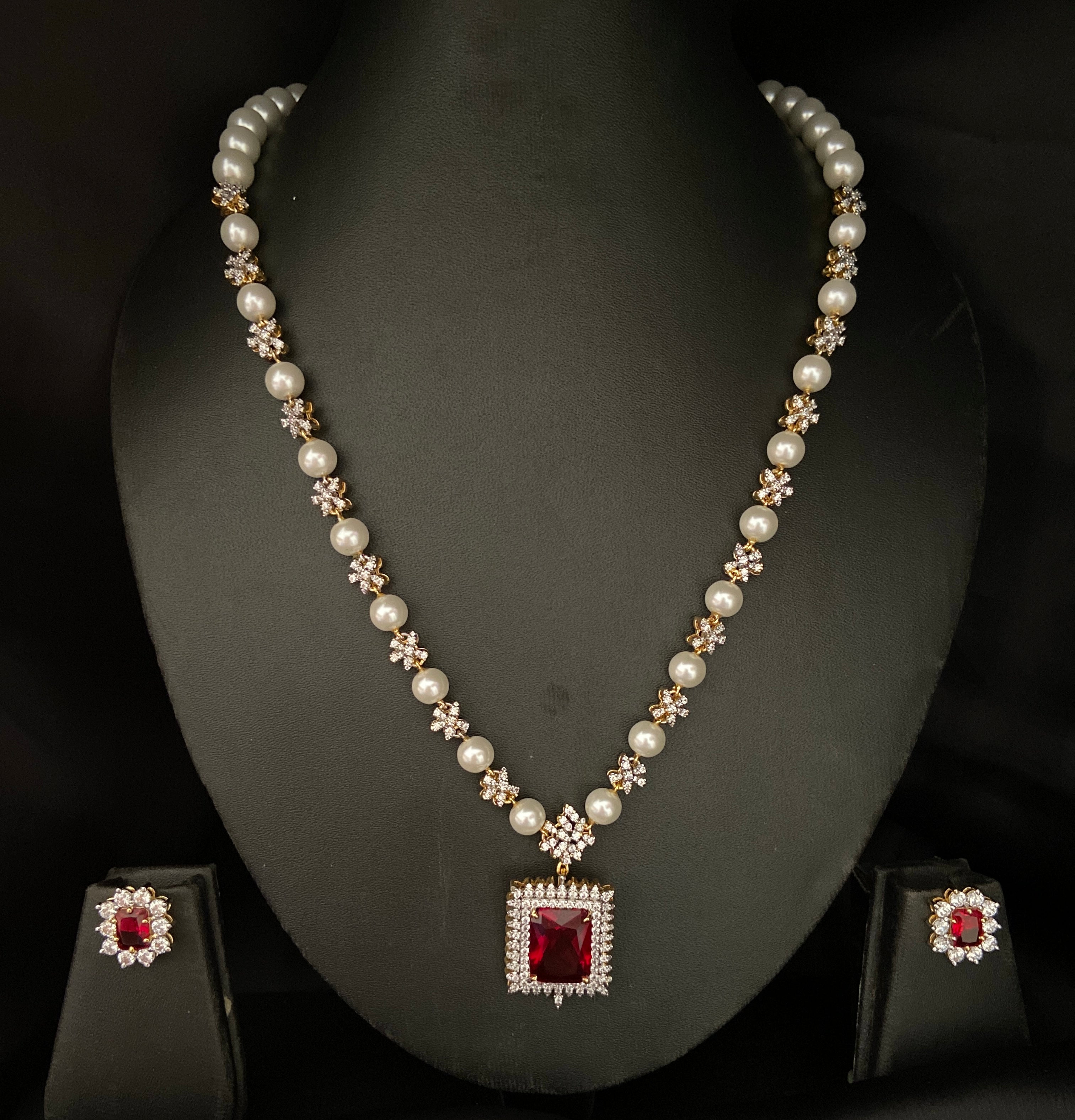 Crimson Onyx Pearl Necklace Set