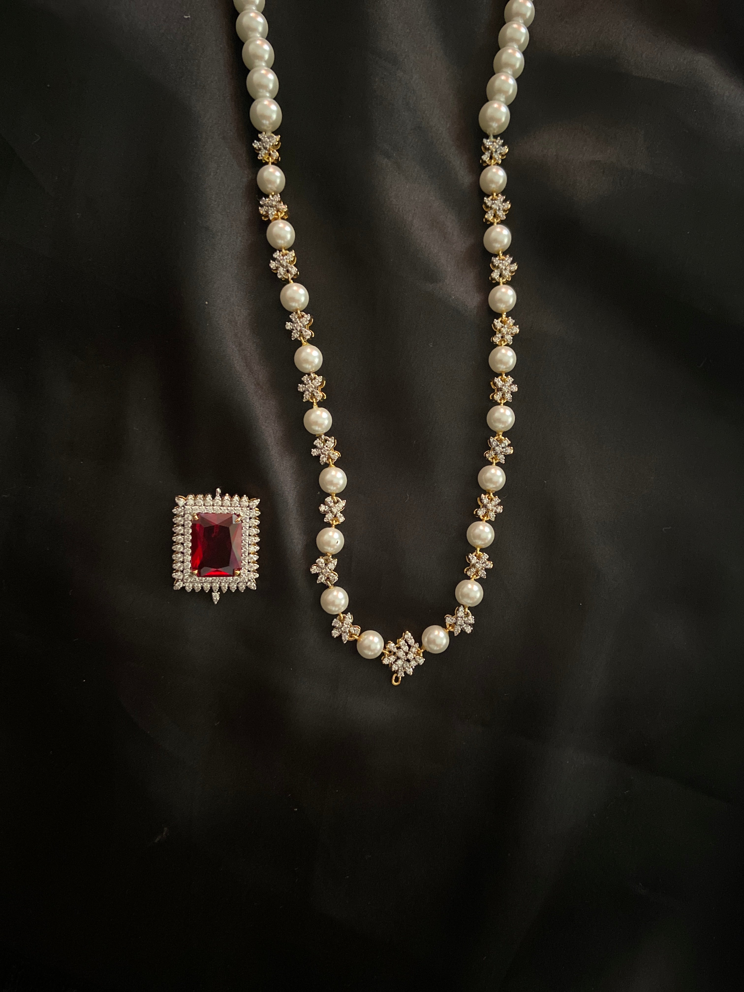 Crimson Onyx Pearl Necklace Set