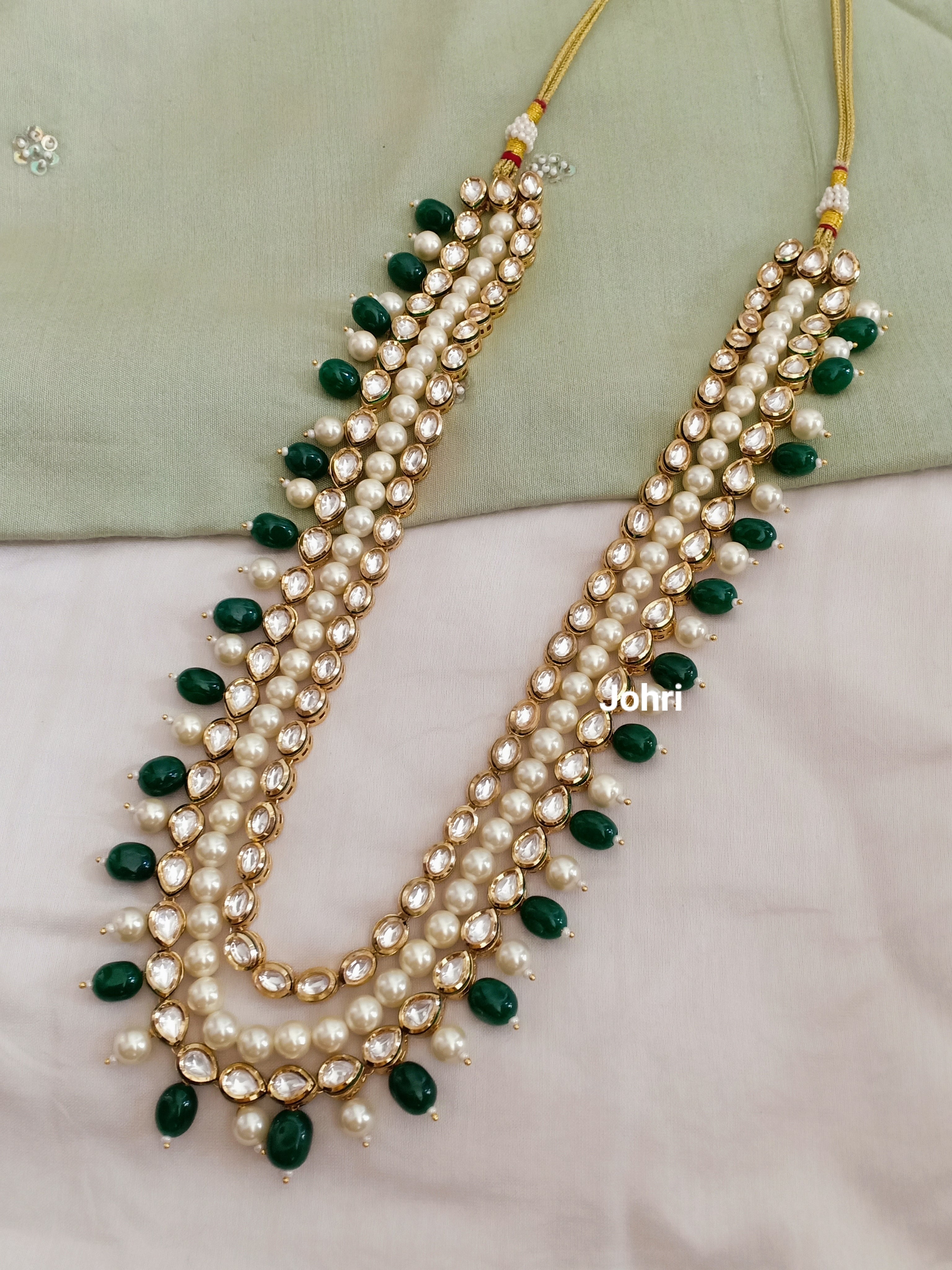 Kundan Emerald Pearls Long Necklace