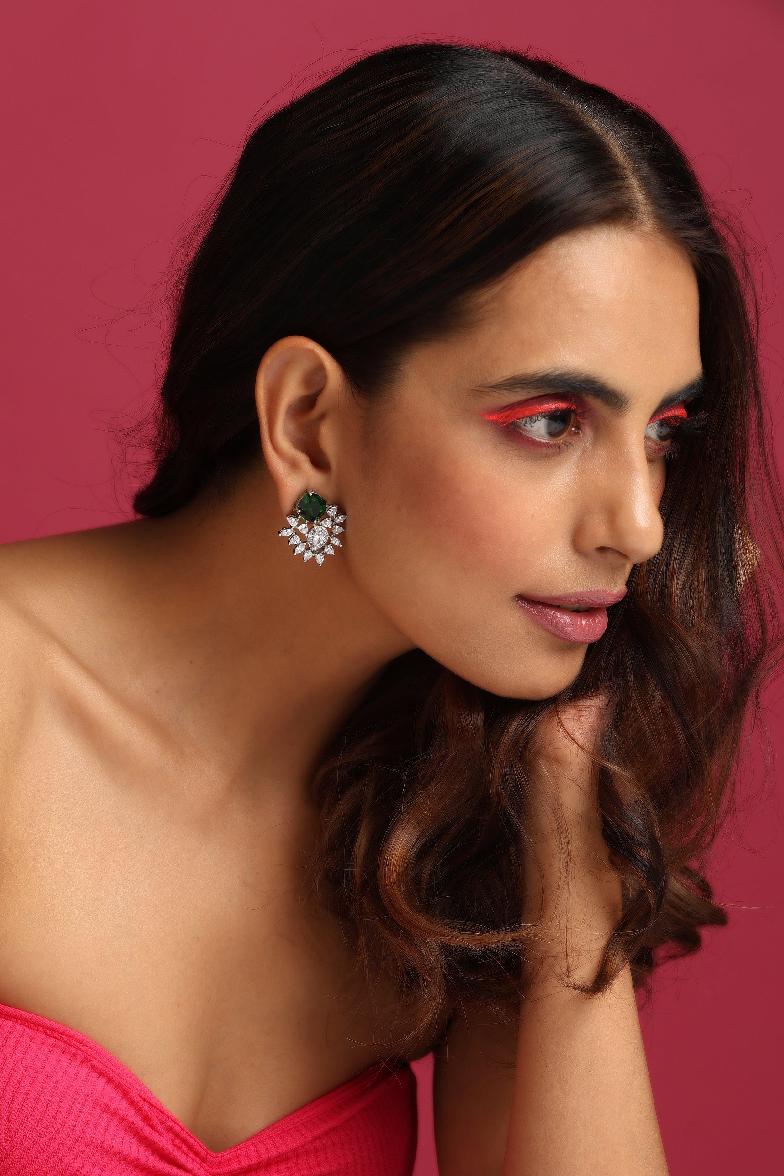 Emerald Shimmer Zirconia Earrings - Dyulokha