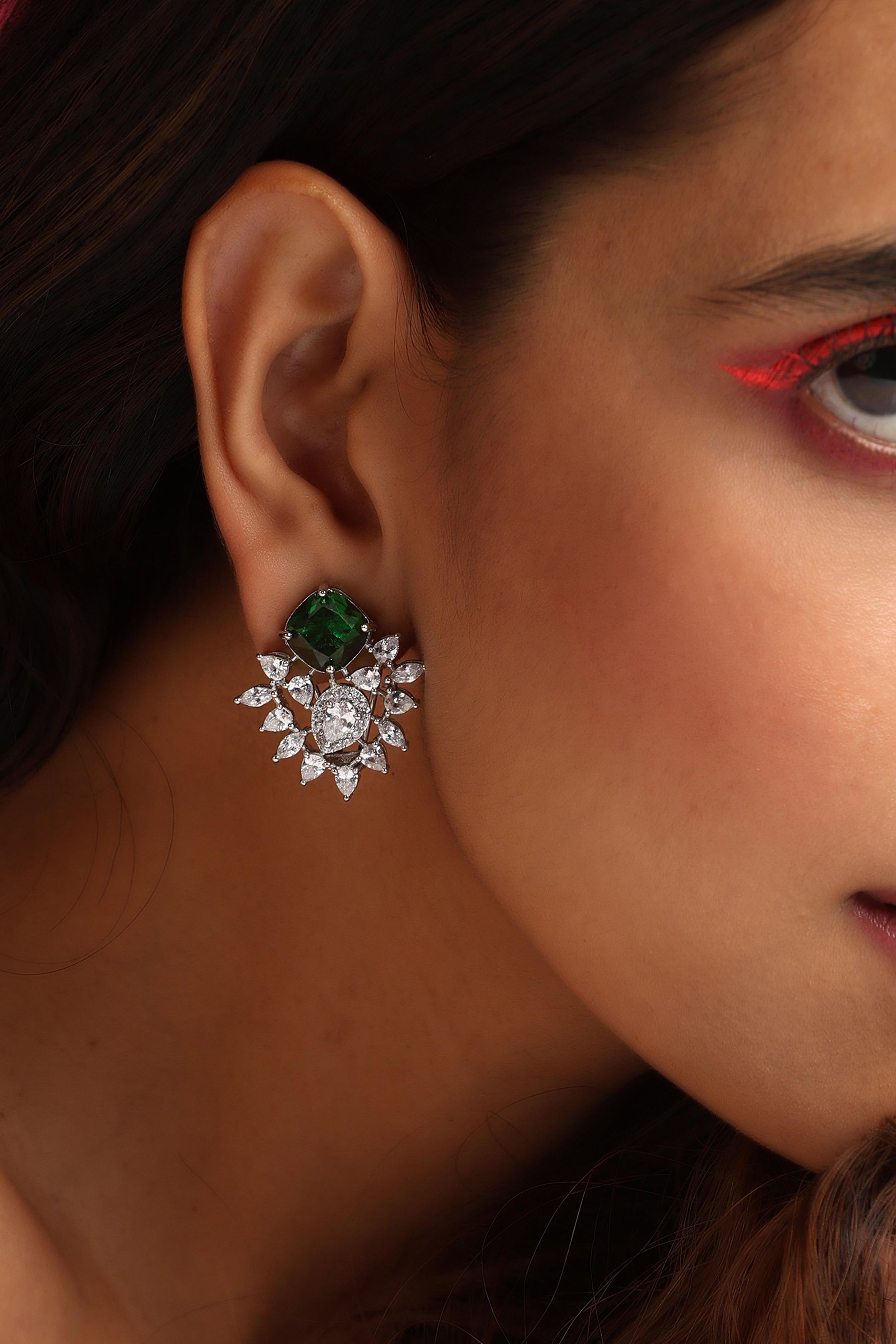 Emerald Shimmer Zirconia Earrings - Dyulokha
