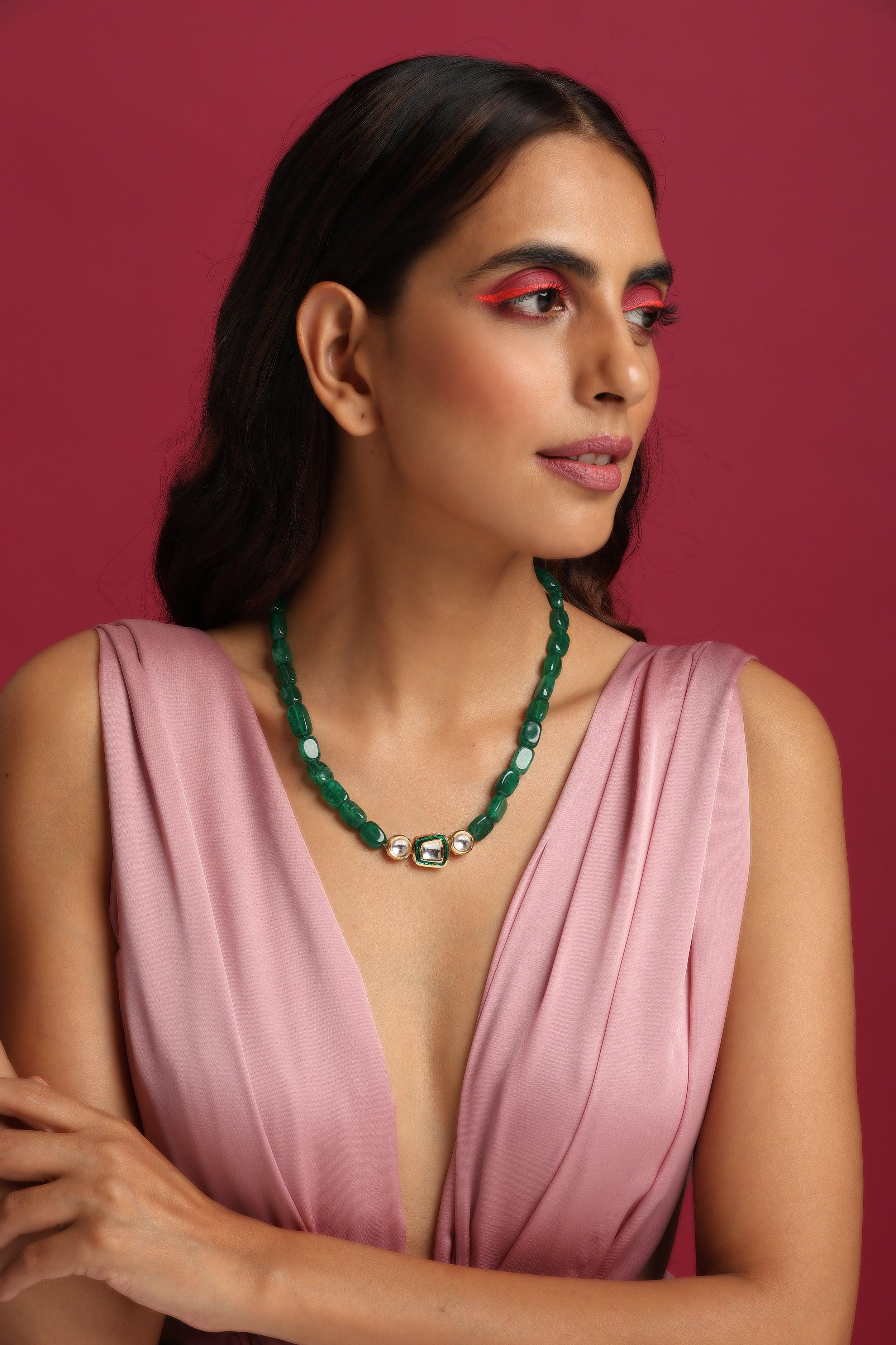 Enchanted Emerald Kundan Necklace - Dyulokha