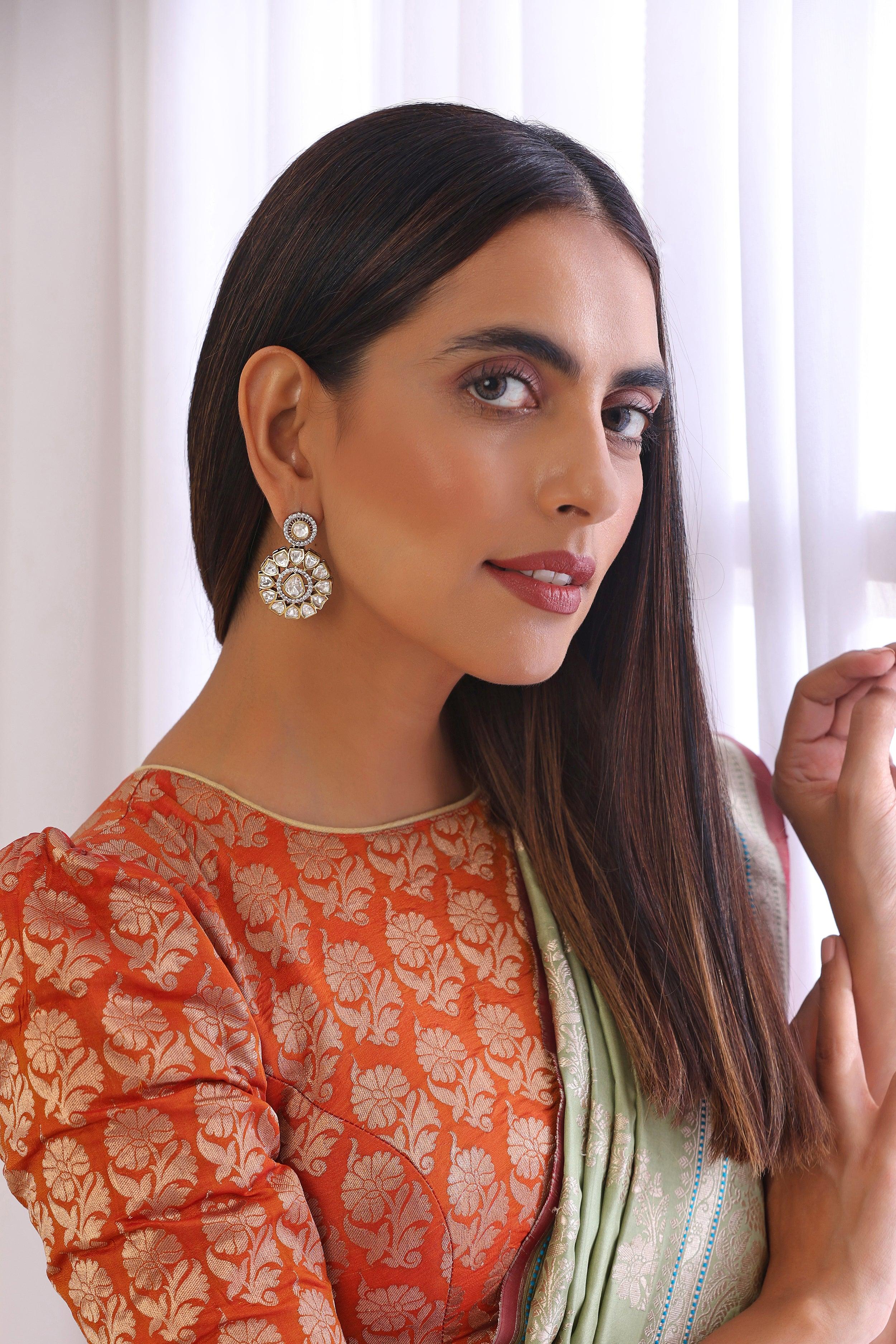Silver Sparkle Polki Earrings - Dyulokha