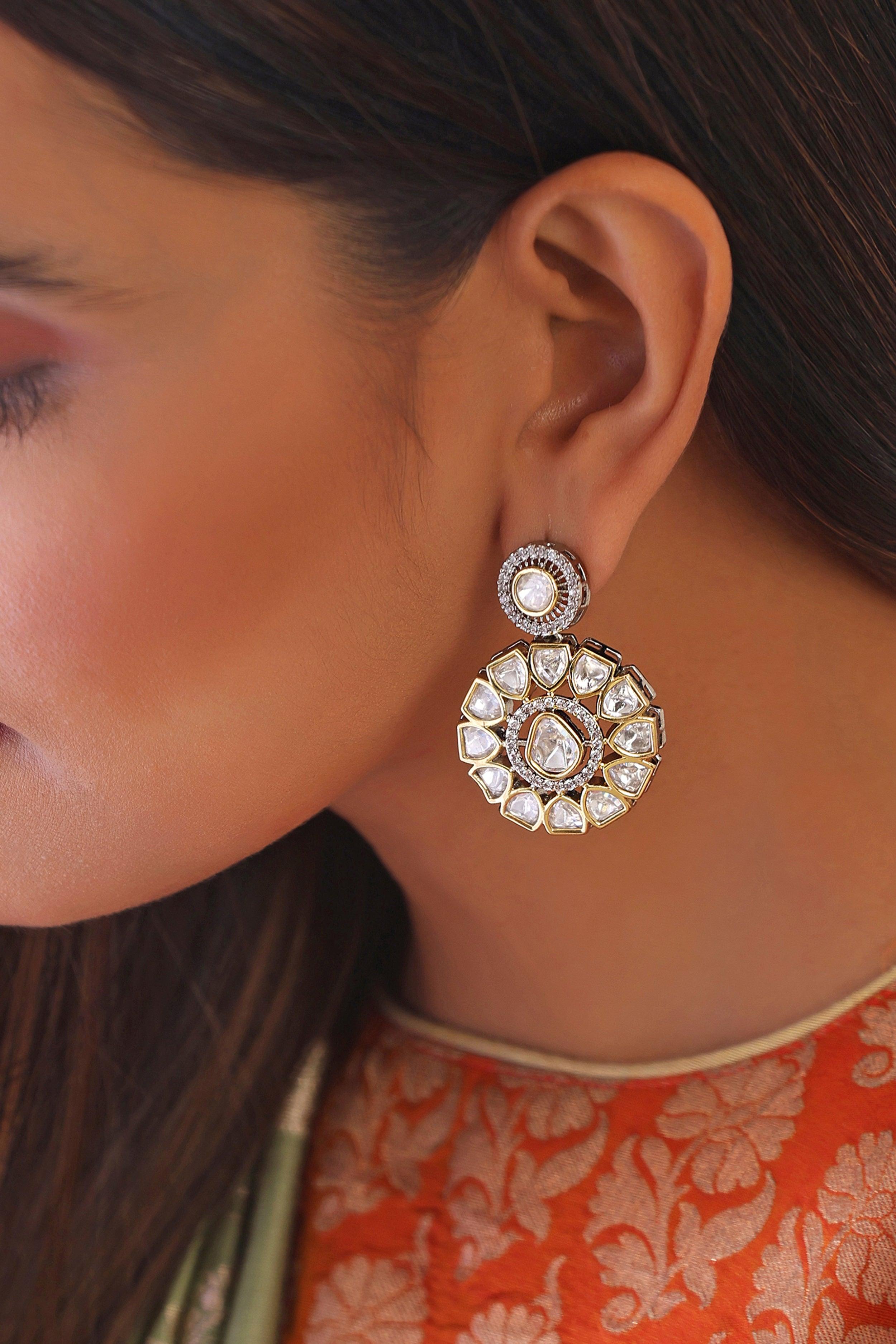 Silver Sparkle Polki Earrings - Dyulokha