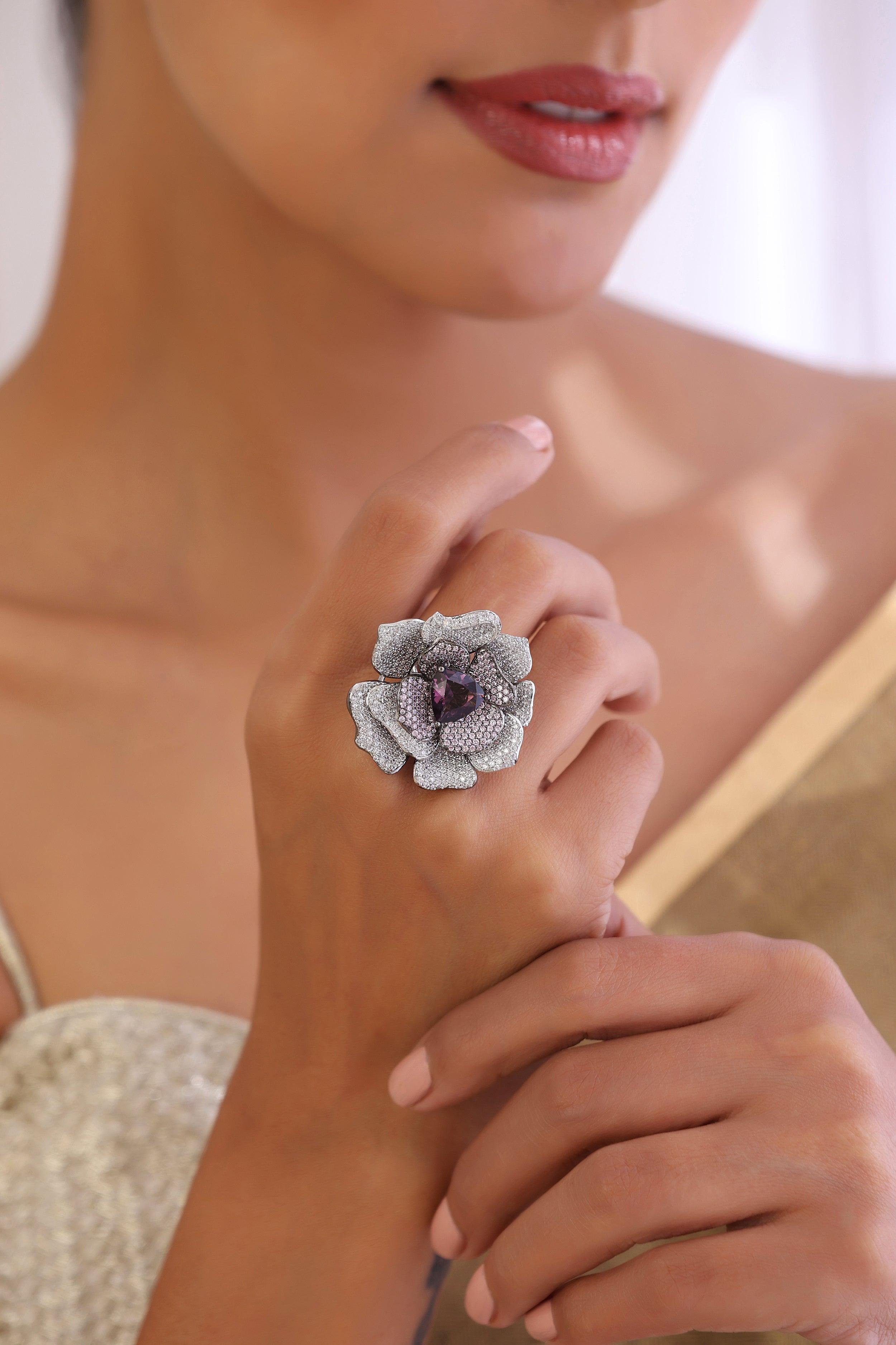 Purple Bloom Zirconia Ring - Dyulokha