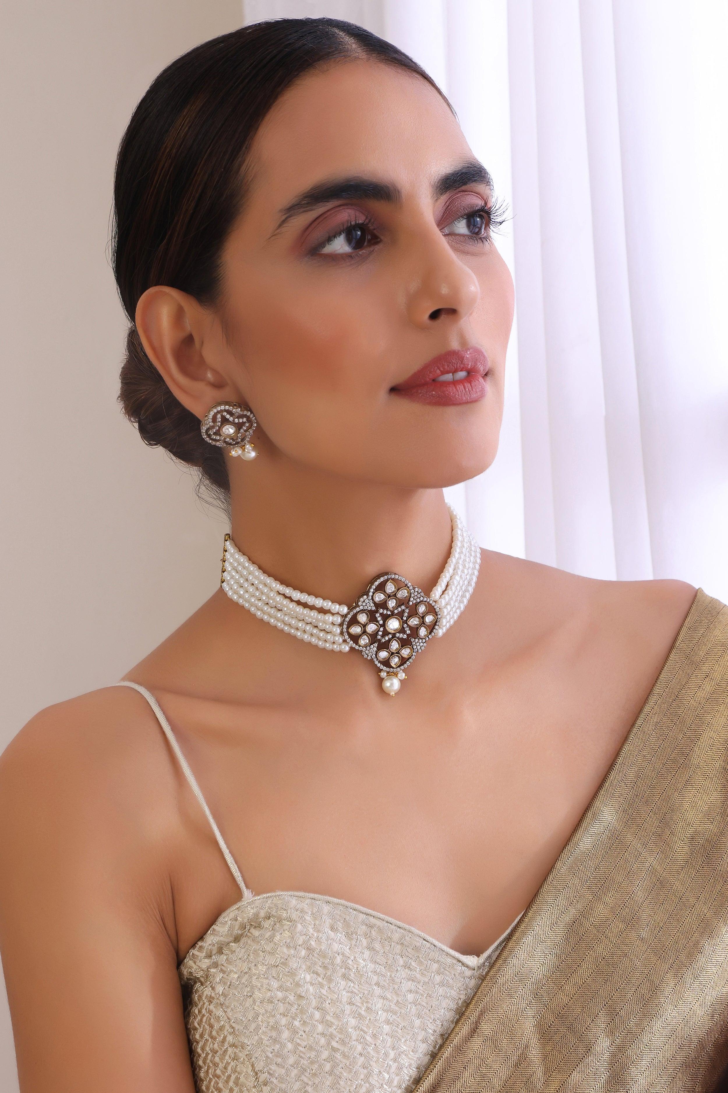 Frosty Elegance Victorian Polki Choker Set - Dyulokha