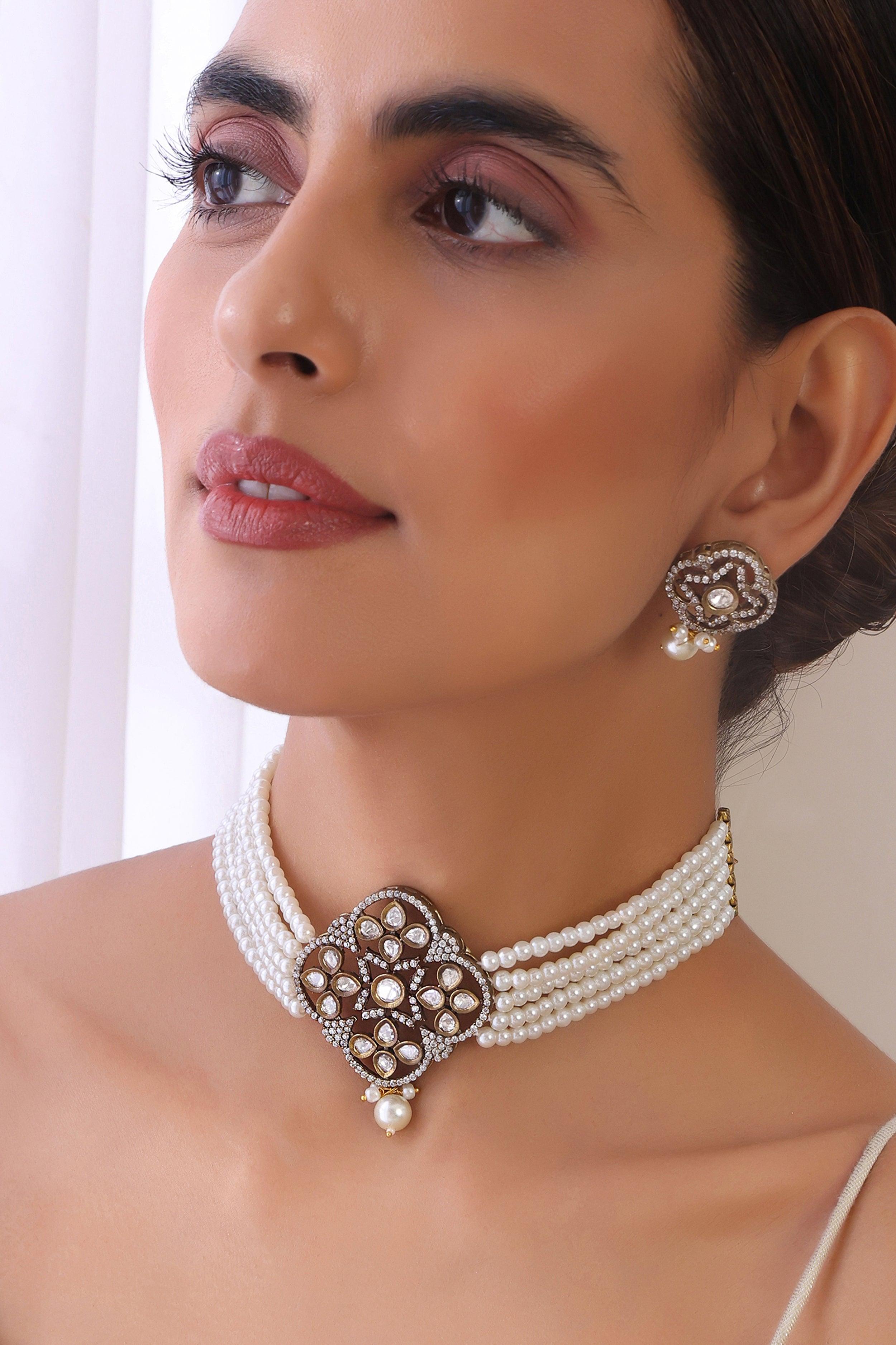 Frosty Elegance Victorian Polki Choker Set - Dyulokha