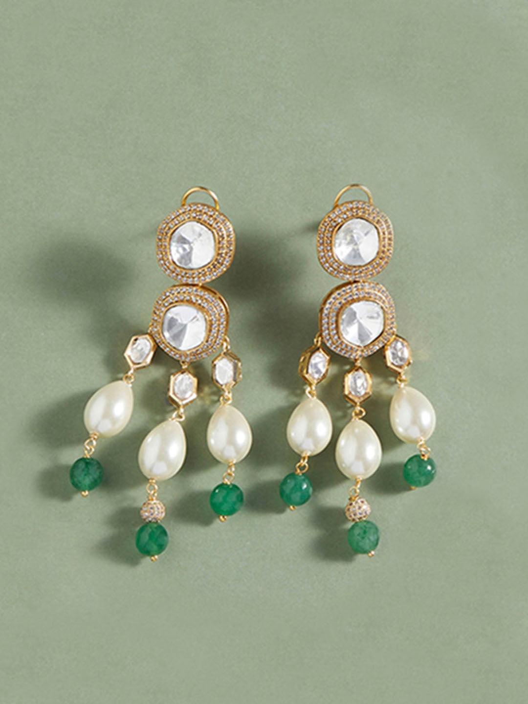 Jade & Pearl Elegant Danglers - Dyulokha