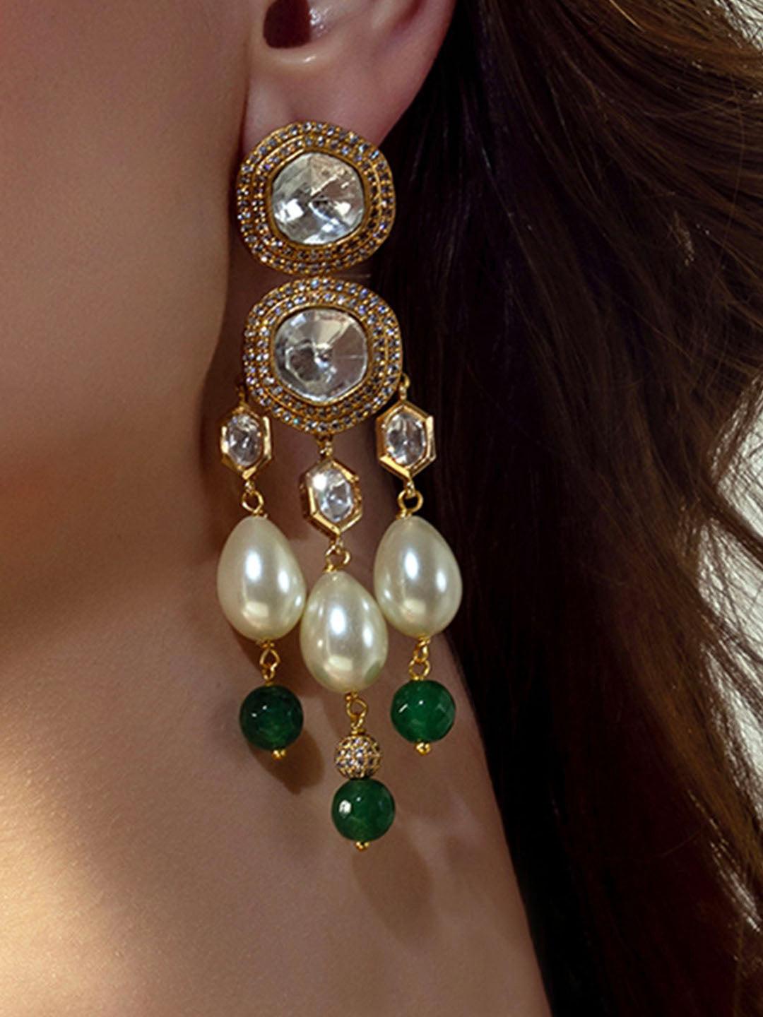 Jade & Pearl Elegant Danglers - Dyulokha