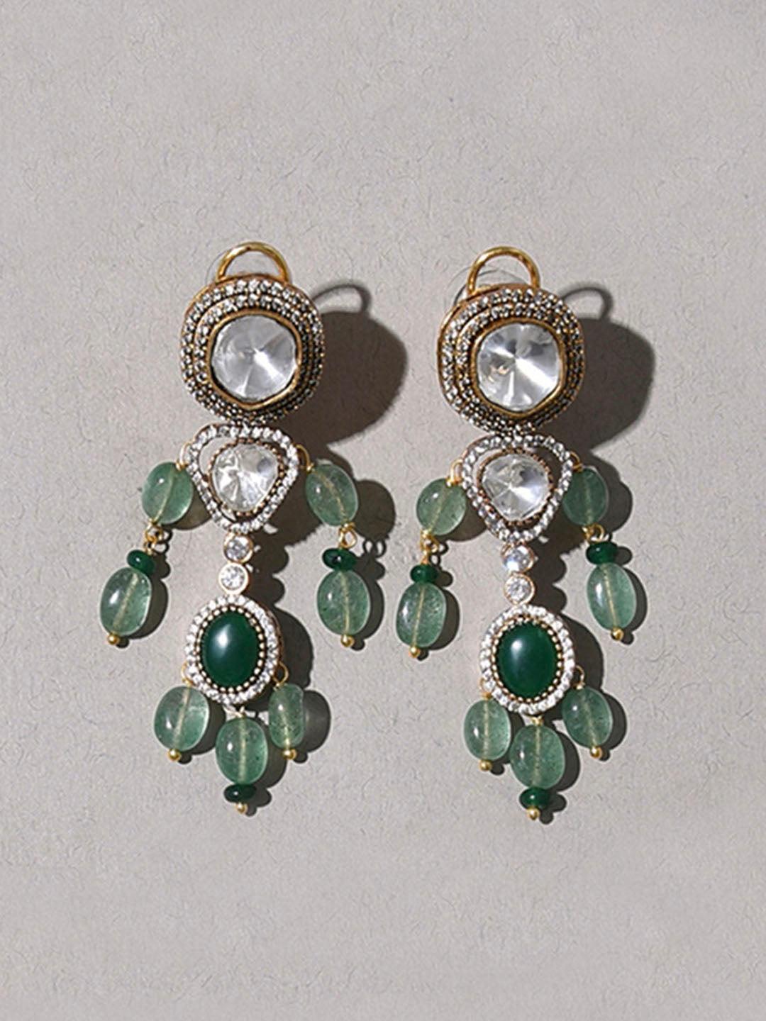Elegant Jade & Polki Earrings - Dyulokha