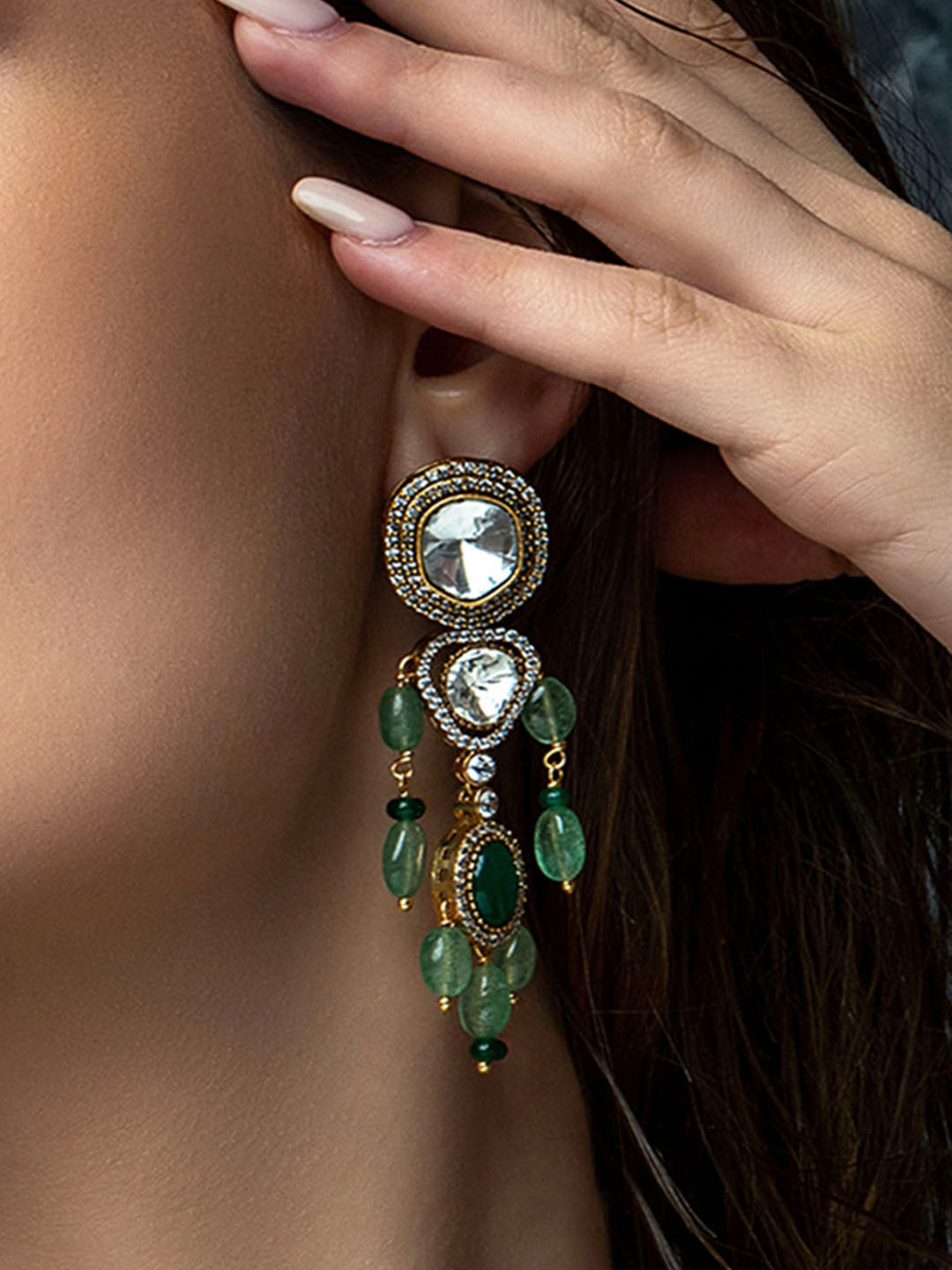 Elegant Jade & Polki Earrings
