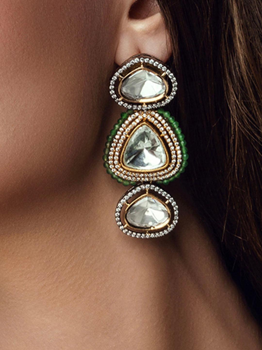 Emerald Elegance Polki Earrings - Dyulokha